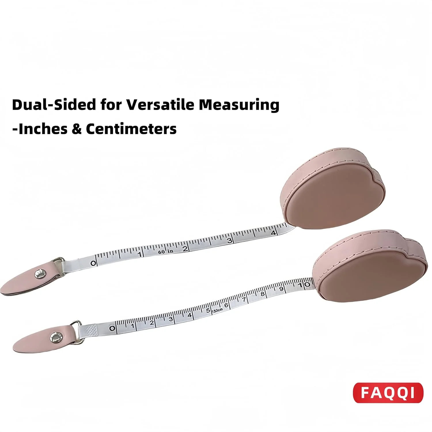متر خیاطی جمع شونده قلبی صورتی - کوچک، جمع و جور، دو طرفه برای خیاطی، کاردستی و اندازه گیری تناسب اندام - 150 سانتی متر / 60 اینچ