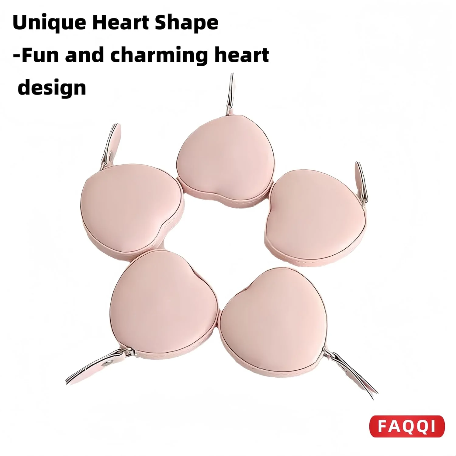 متر خیاطی جمع شونده قلبی صورتی - کوچک، جمع و جور، دو طرفه برای خیاطی، کاردستی و اندازه گیری تناسب اندام - 150 سانتی متر / 60 اینچ