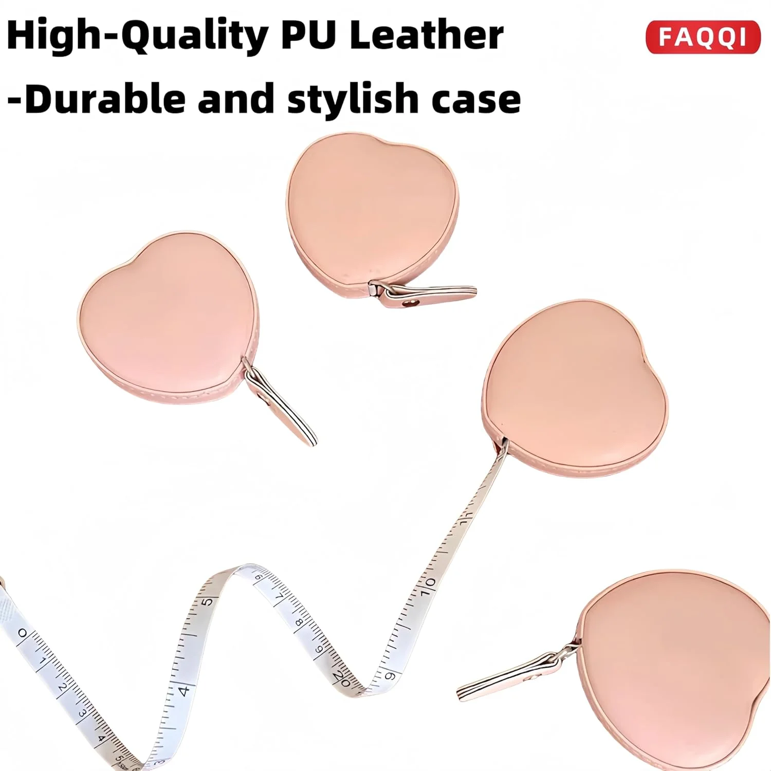 متر خیاطی جمع شونده قلبی صورتی - کوچک، جمع و جور، دو طرفه برای خیاطی، کاردستی و اندازه گیری تناسب اندام - 150 سانتی متر / 60 اینچ