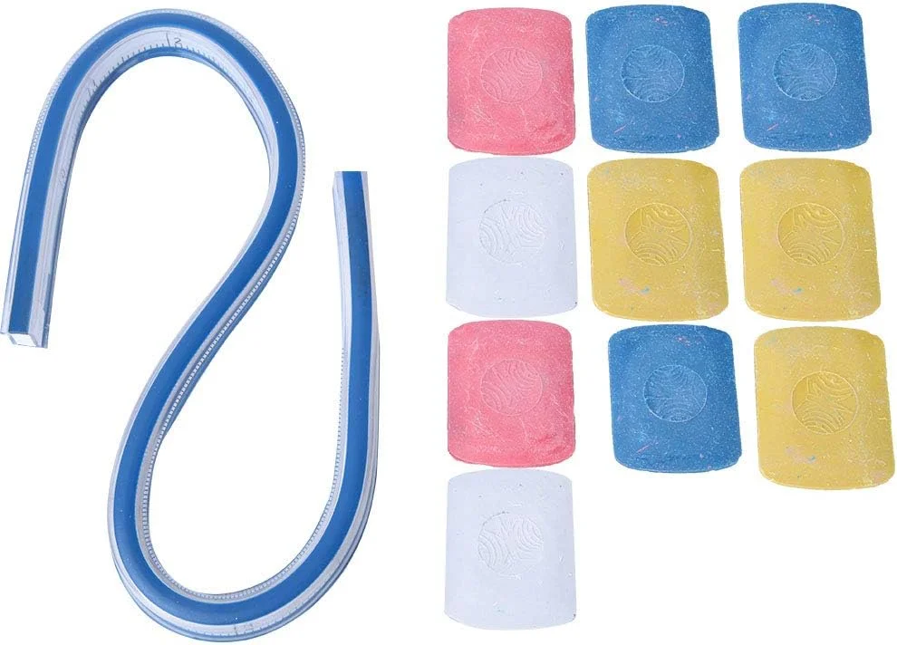 ابزار اندازه گیری نوار طراحی OXPMFY، خط کش حرفه ای خیاطی دو طرفه با 10 عدد گچ خیاطی برای طراحی منحنی ها (خط کش مار 50 سانتی متر) (خط کش مار 30 سانتی متر)
