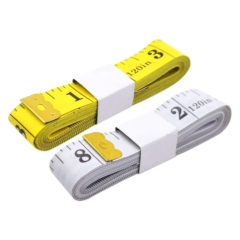 نوار اندازه گیری اوبوتنی 2 عددی، نوار اندازه گیری بدن، خط کش انعطاف پذیر خیاطی با مقیاس دوگانه 120 اینچی برای کاهش وزن، نوار اندازه گیری بدن وینیل خیاطی (سفید، زرد)
