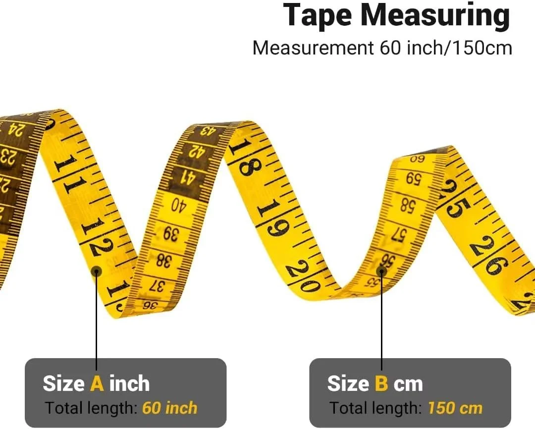 متر خیاطی نرم odditon، 150 سانتی‌متری/60 اینچی با مقیاس دوگانه، مناسب برای خیاطی بدن، خط کش انعطاف‌پذیر برای کاهش وزن و خیاطی پزشکی (آبی، سفید، زرد)