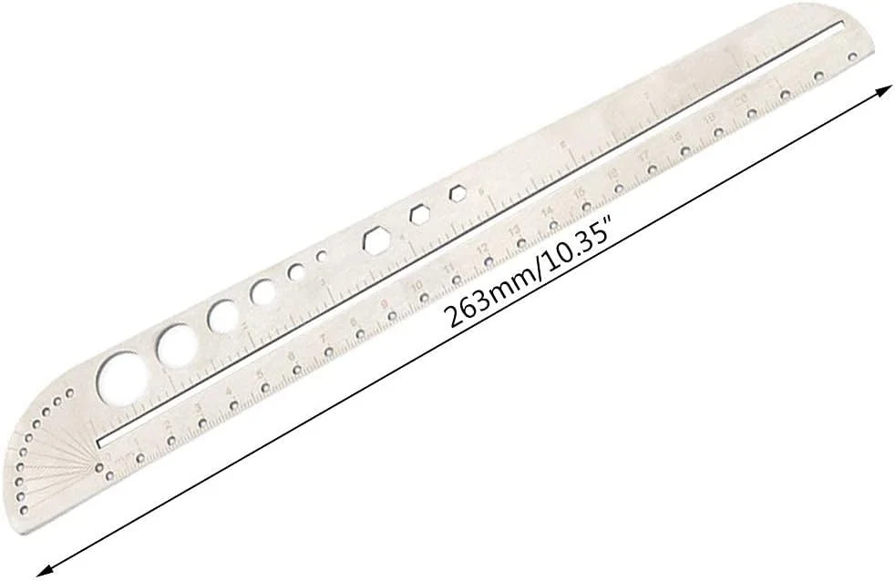 گونیا زاویه یاب چند منظوره استیل ضد زنگ با خط کش و ابزار اندازه گیری درجه، دارای متر نواری جمع شونده، متر خیاطی جمع شونده 2 متری