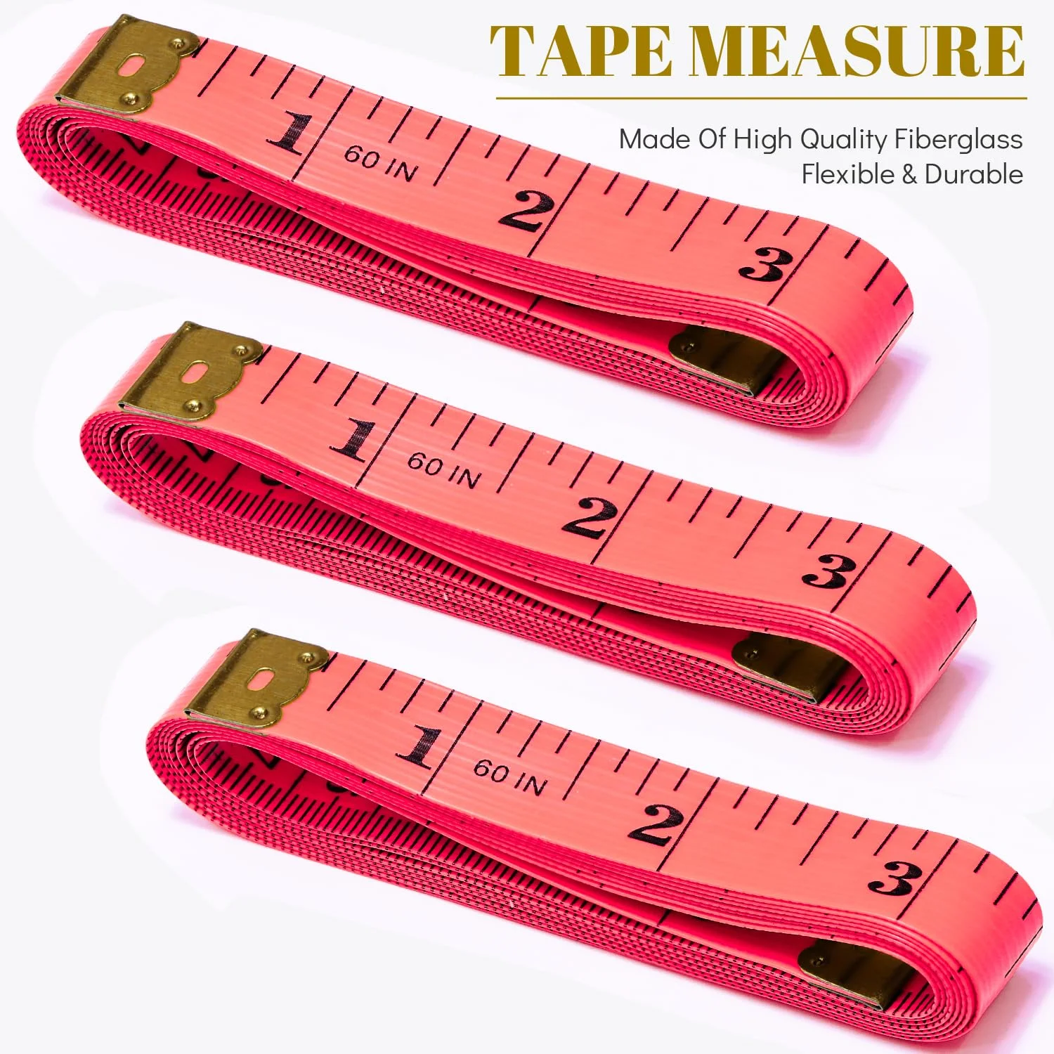 متر خیاطی MYGBBKITDEC، متر اندازه گیری بدن، متر پارچه ای نرم با مقیاس دوگانه برای خیاطی، پارچه 150 سانتی متری، بسته 3 عددی، خط کش خیاطی وینیل برای کاهش وزن (صورتی)