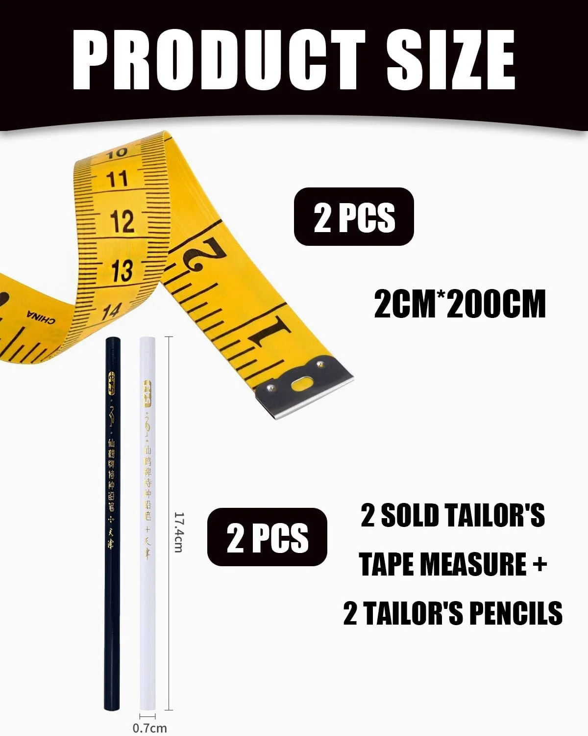 متر خیاطی مایگلوآر 2 عددی، 2 در 1 - متر خیاطی سانتی متر + اینچ 200 سانتی متر، متر خیاطی دو طرفه