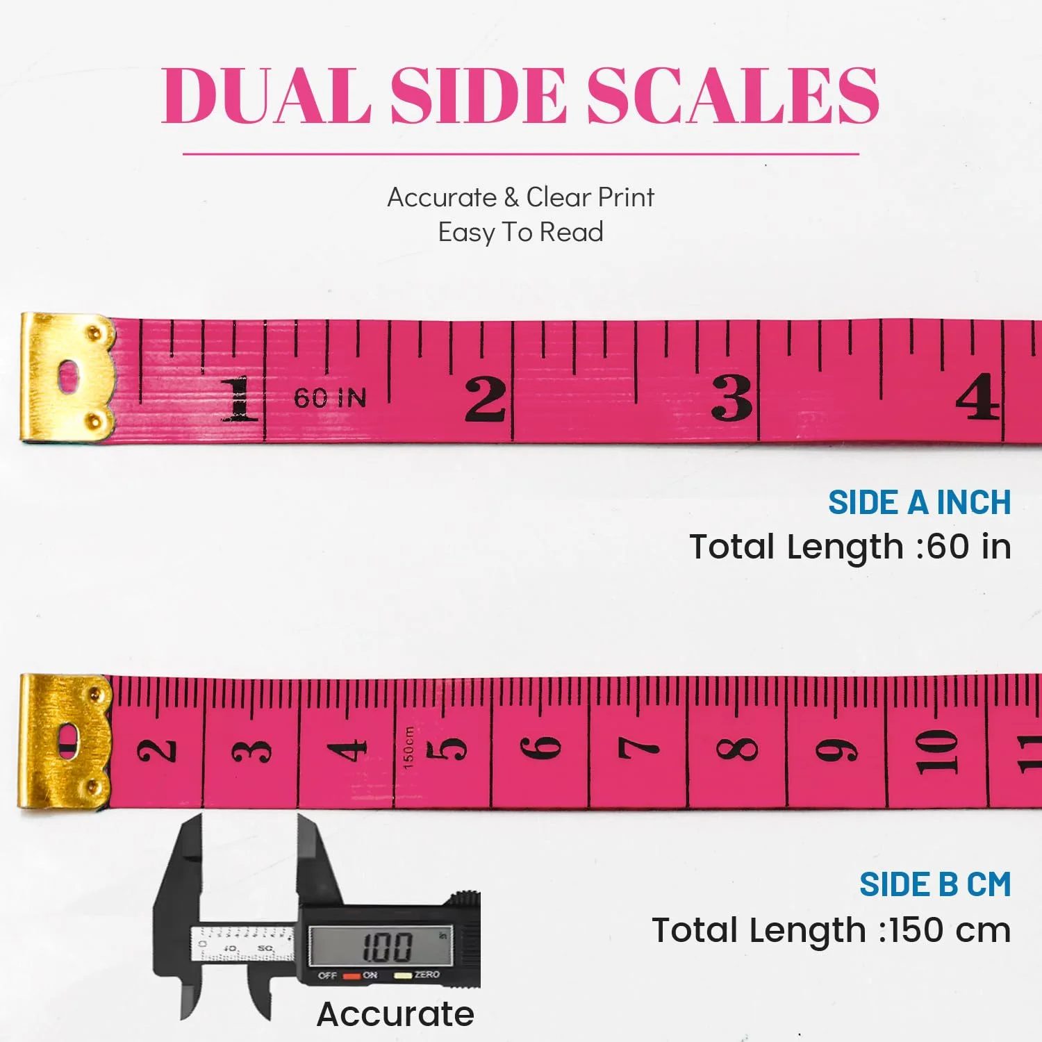 متر خیاطی MYGBBKITDEC، متر اندازه گیری بدن، متر پارچه ای نرم با مقیاس دوگانه برای خیاطی، پارچه 150 سانتی متری، بسته 3 عددی، خط کش خیاطی وینیل برای کاهش وزن (صورتی)