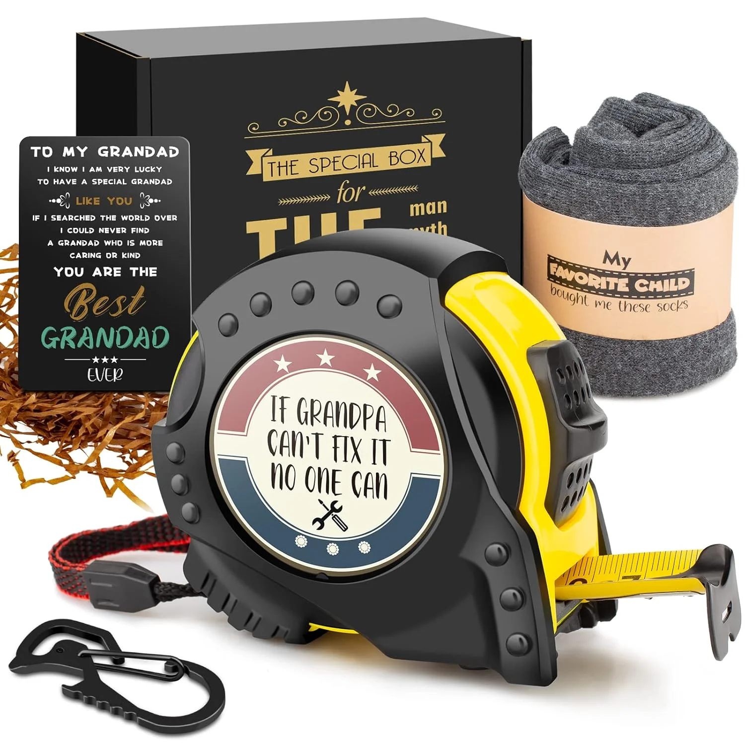 NANCGOU (برای پدربزرگ) - هدیه روز پدر برای پدربزرگ - هدیه تولد برای پدربزرگ - اگر پدربزرگ نتواند آن را تعمیر کند، هیچ کس نمی تواند، ست هدیه متر نواری برای پدربزرگ