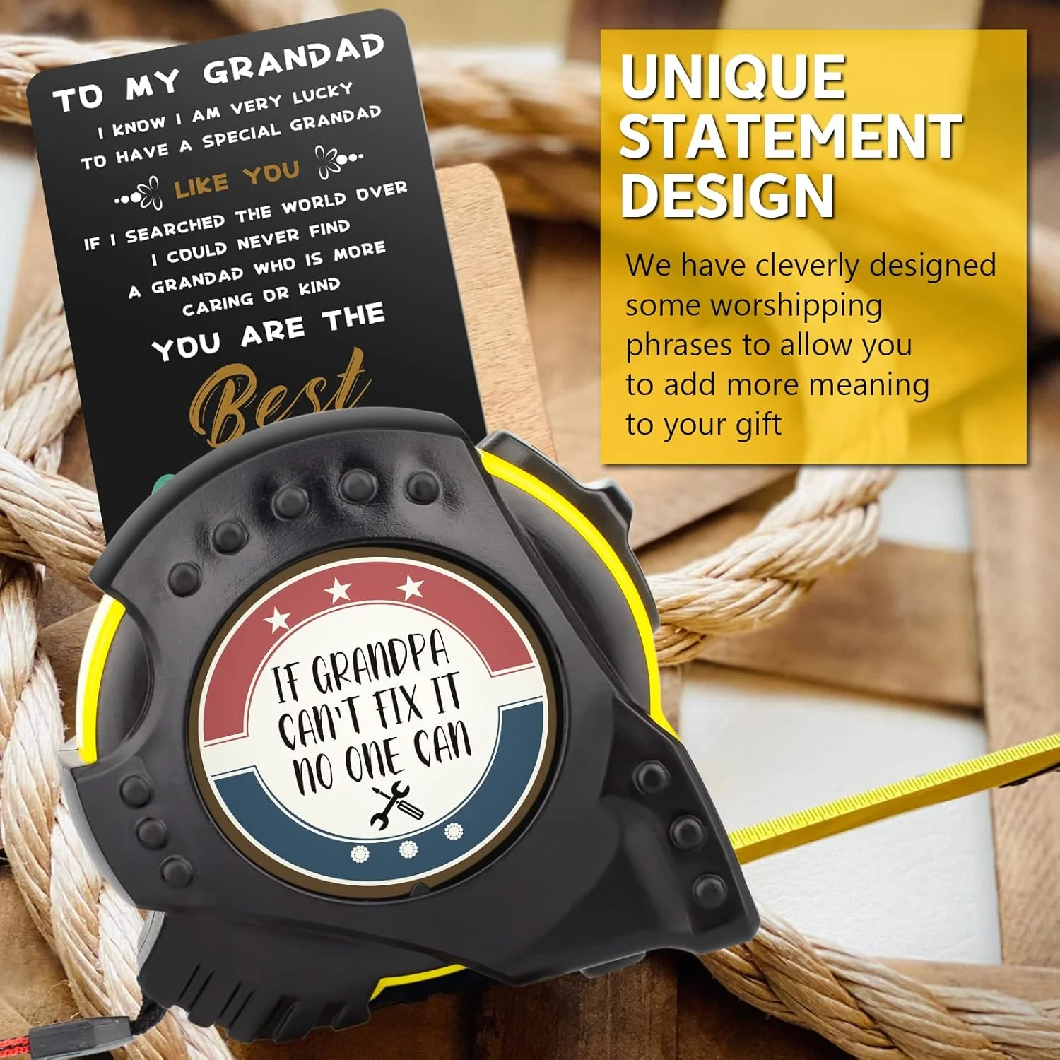 NANCGOU (برای پدربزرگ) - هدیه روز پدر برای پدربزرگ - هدیه تولد برای پدربزرگ - اگر پدربزرگ نتواند آن را تعمیر کند، هیچ کس نمی تواند، ست هدیه متر نواری برای پدربزرگ