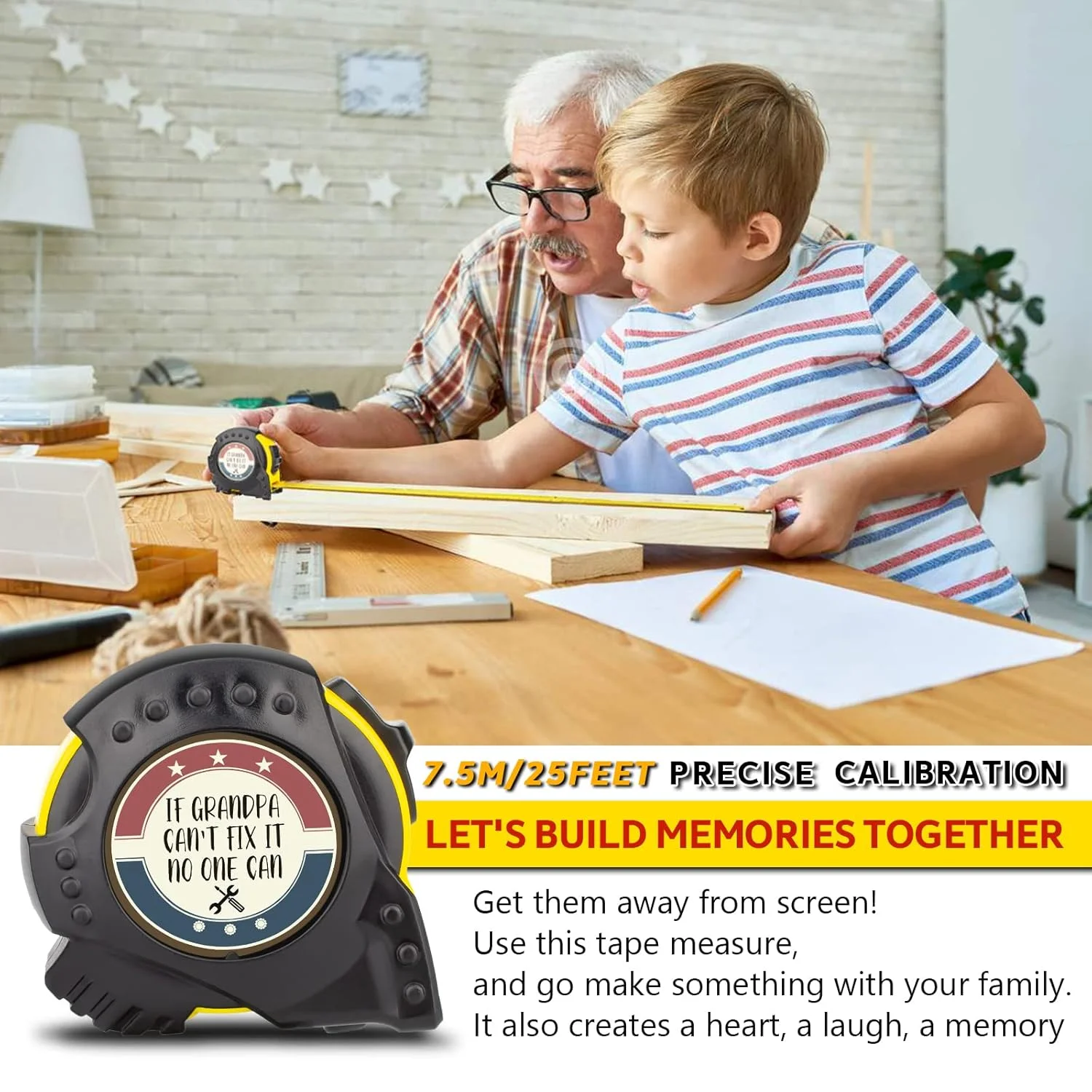 NANCGOU (برای پدربزرگ) - هدیه روز پدر برای پدربزرگ - هدیه تولد برای پدربزرگ - اگر پدربزرگ نتواند آن را تعمیر کند، هیچ کس نمی تواند، ست هدیه متر نواری برای پدربزرگ