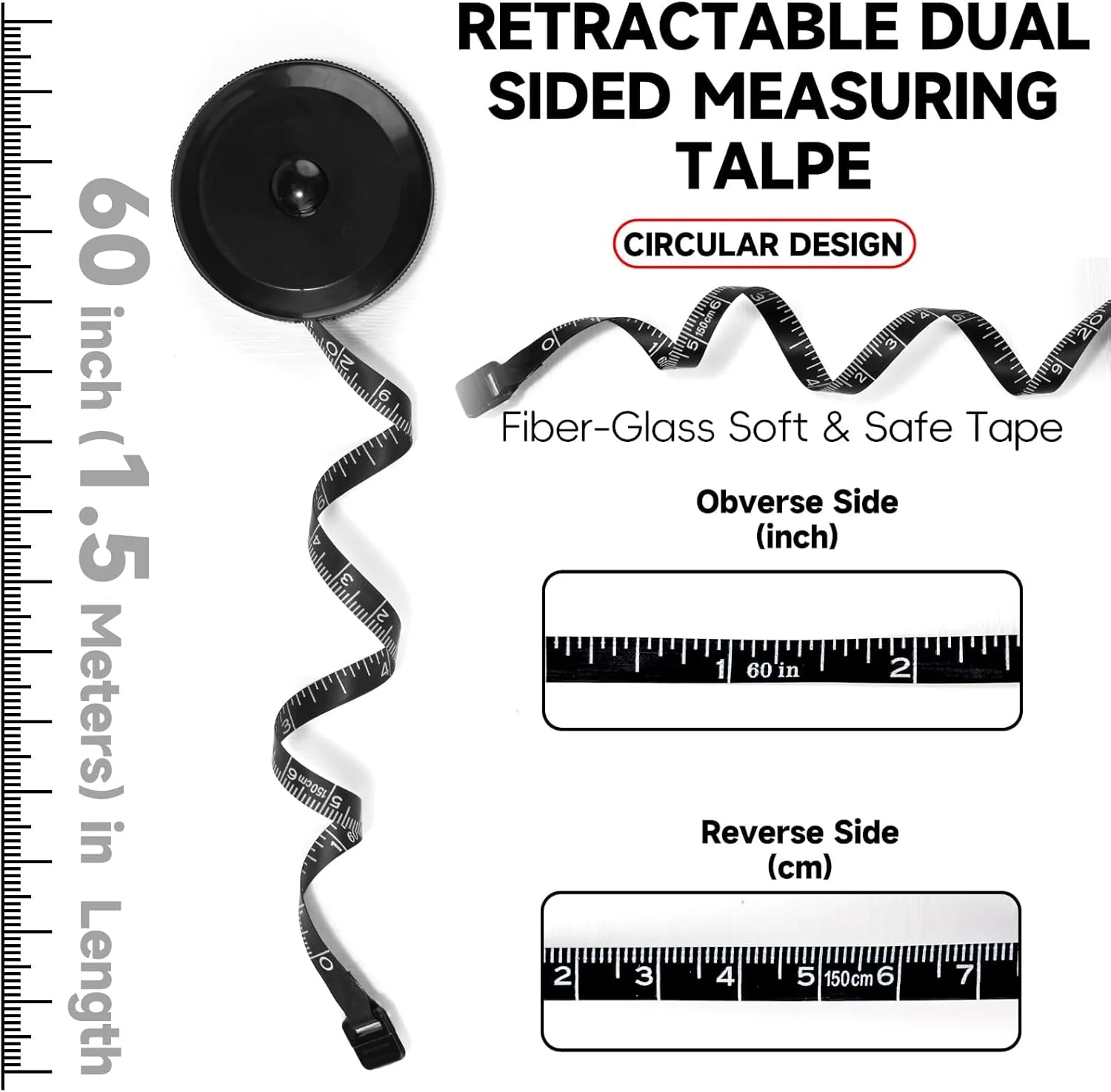 متر خیاطی نرم MOMENT، یک بسته، 150 سانتی‌متر، جمع‌شونده، مناسب اندازه‌گیری بدن، پارچه، خیاطی، پارچه بافی، صنایع دستی، اندازه‌گیری کاهش وزن، جمع‌شونده، مشکی، دو طرفه، اندازه‌گیری بدن