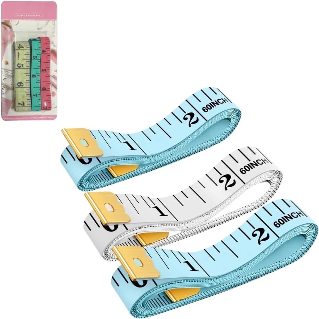 متر خیاطی نرم MOMENT بسته 3 عددی برای بدن، متر نواری پارچه ای دو طرفه برای خیاطی، پارچه، خط کش انعطاف پذیر برای کاهش وزن 60 اینچ/150 سانتی متر، رنگ های متنوع
