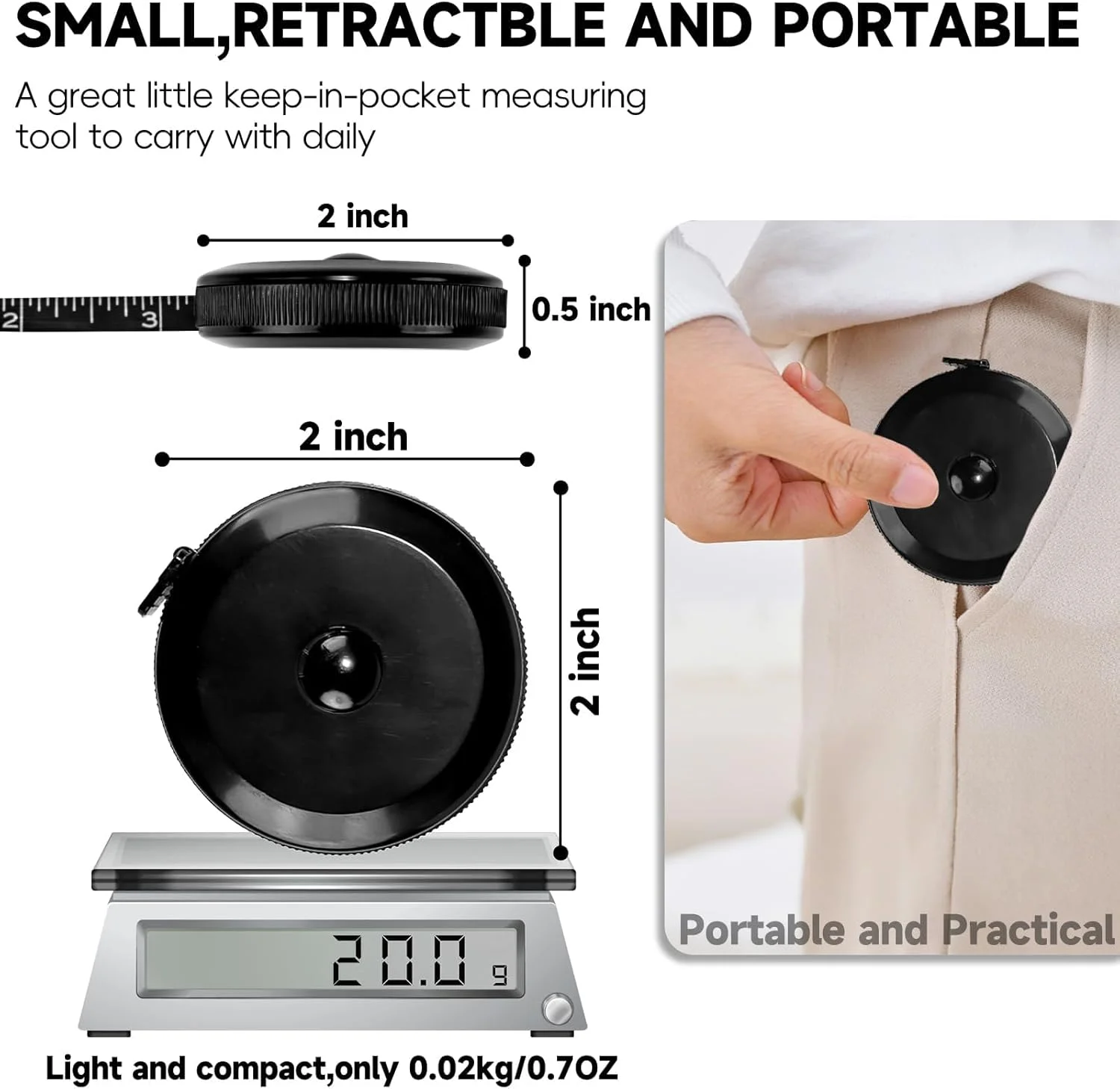 متر خیاطی نرم MOMENT، یک بسته، 150 سانتی‌متر، جمع‌شونده، مناسب اندازه‌گیری بدن، پارچه، خیاطی، پارچه بافی، صنایع دستی، اندازه‌گیری کاهش وزن، جمع‌شونده، مشکی، دو طرفه، اندازه‌گیری بدن