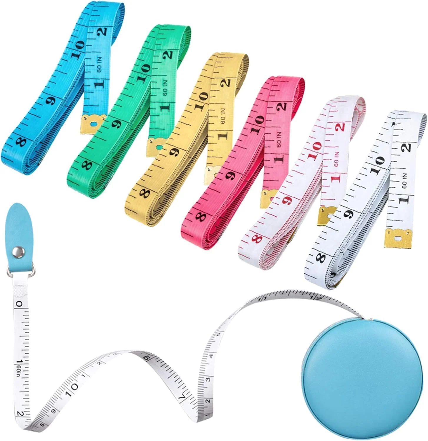 مجموعه 7 عددی متر نواری بدن، متر نواری جمع شونده 60 اینچی برای اندازه گیری بدن، متر نواری نرم با مقیاس دوگانه برای کاهش وزن، اندازه گیری بدن، خیاطی پارچه، خط کش پارچه ای، مجموعه متر نواری انعطاف پذیر