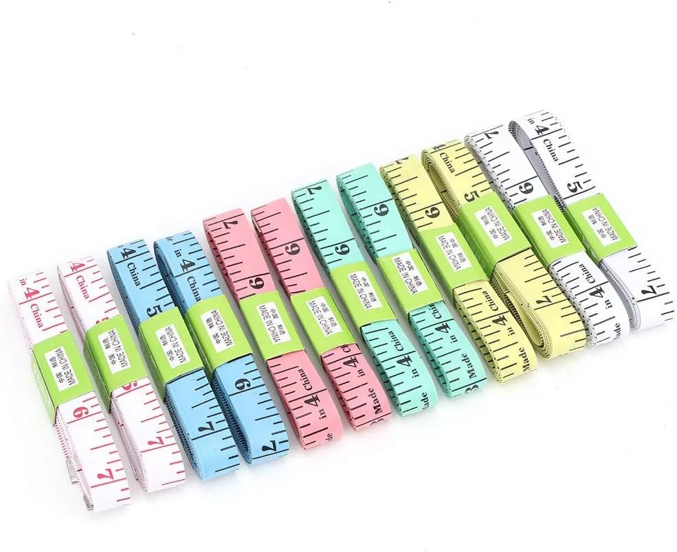 متر خیاطی بدن، نوار اندازه گیری خیاطی، 12 عدد نوار اندازه گیری 150 سانتی متری/60 اینچی برای اندازه گیری دور کمر در منزل