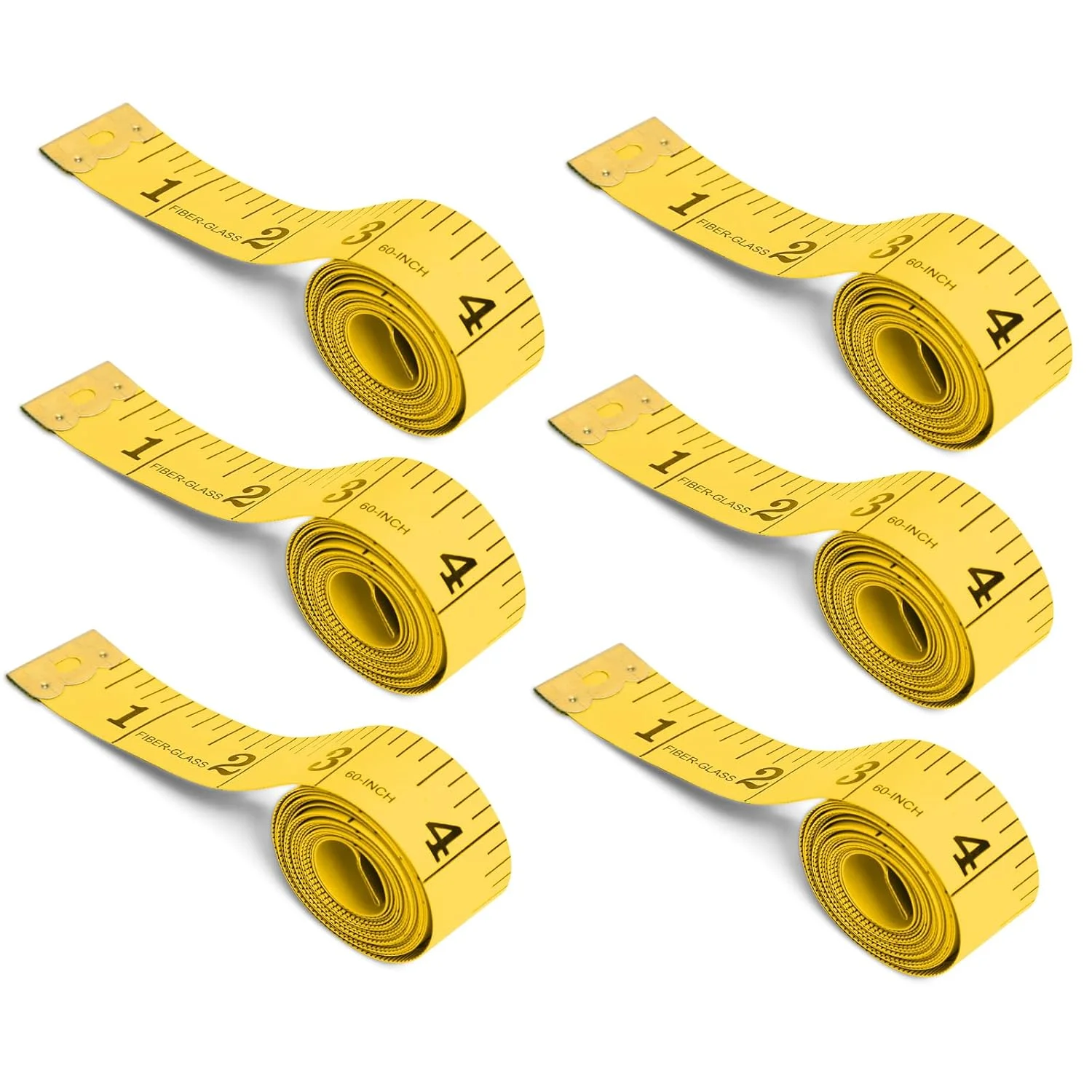 6 بسته متر نواری نرم برای اندازه گیری بدن، متر نواری دو طرفه پهن تر 60 اینچی برای پارچه، خیاطی، صنایع دستی، کاهش وزن، زرد