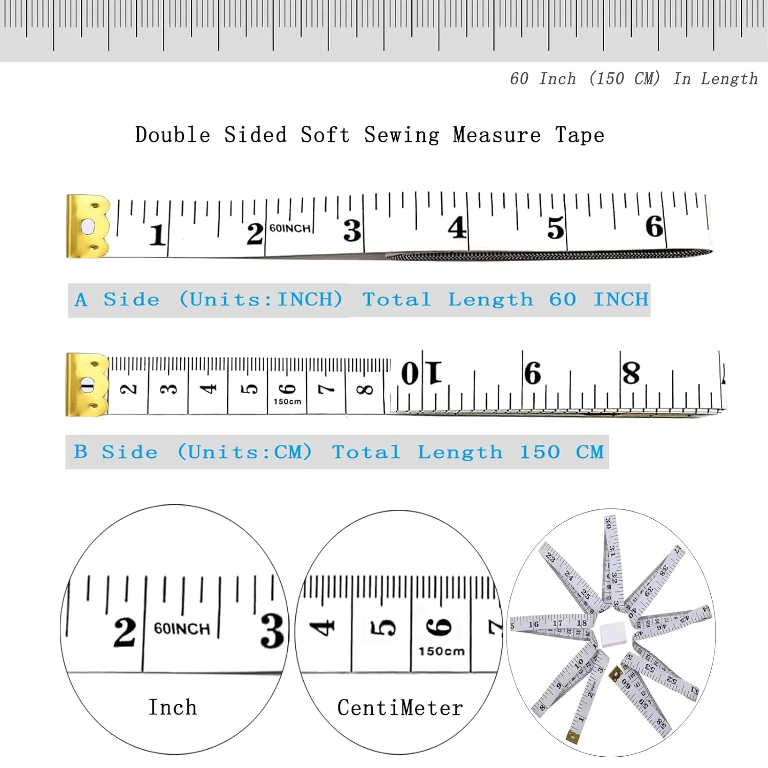 متر خیاطی نرم برای خیاطی و اندازه گیری بدن، 2 عددی 150 سانتی متری/60 اینچی، سیاه و سفید (سفید و سیاه) متر خیاطی نرم برای خیاطی و اندازه گیری بدن، 2 عددی 150 سانتی متری/60 اینچی، سیاه و سفید (سفید و سیاه)