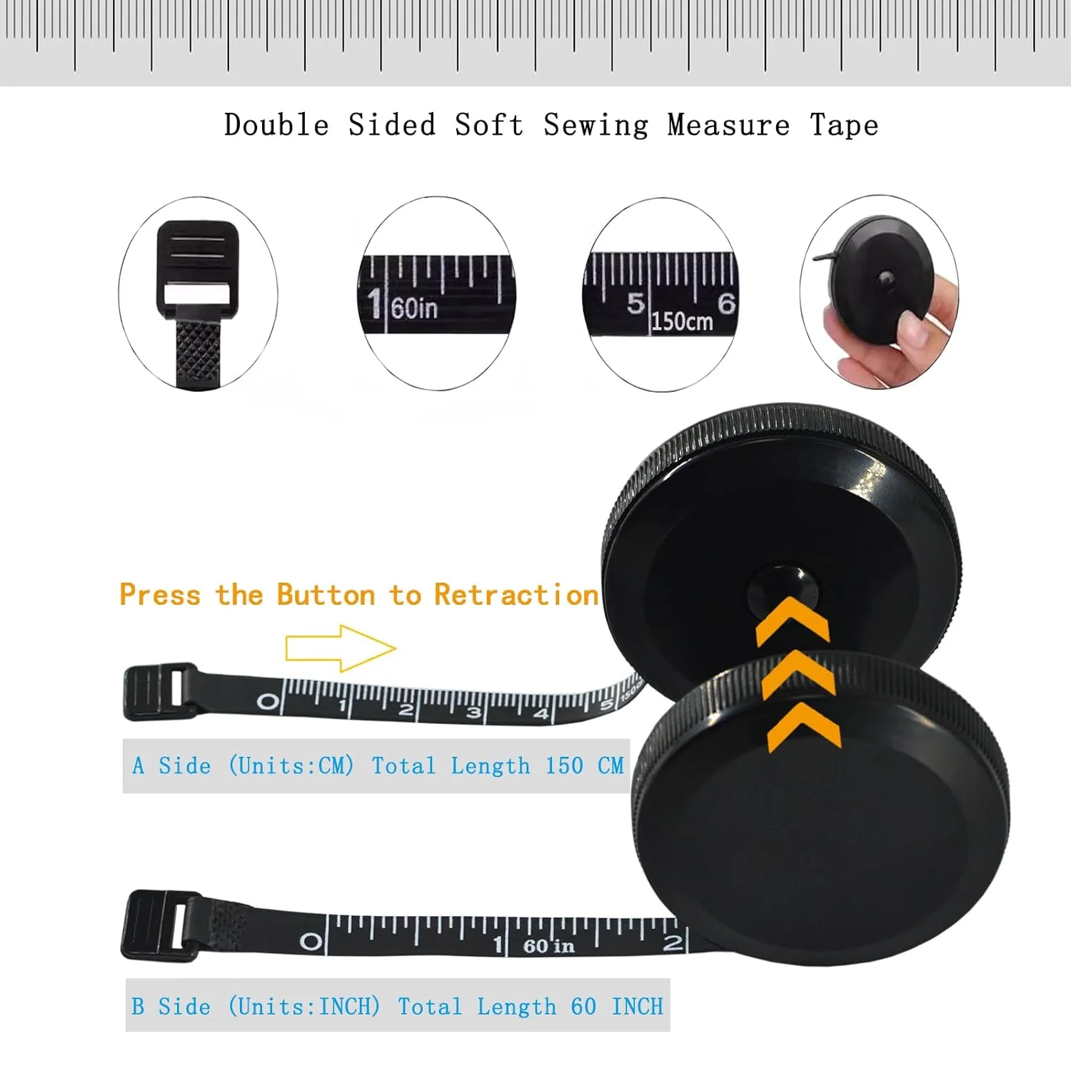 متر خیاطی نرم برای خیاطی و اندازه گیری بدن، 2 عددی 150 سانتی متری/60 اینچی، سیاه و سفید (سفید و سیاه) متر خیاطی نرم برای خیاطی و اندازه گیری بدن، 2 عددی 150 سانتی متری/60 اینچی، سیاه و سفید (سفید و سیاه)