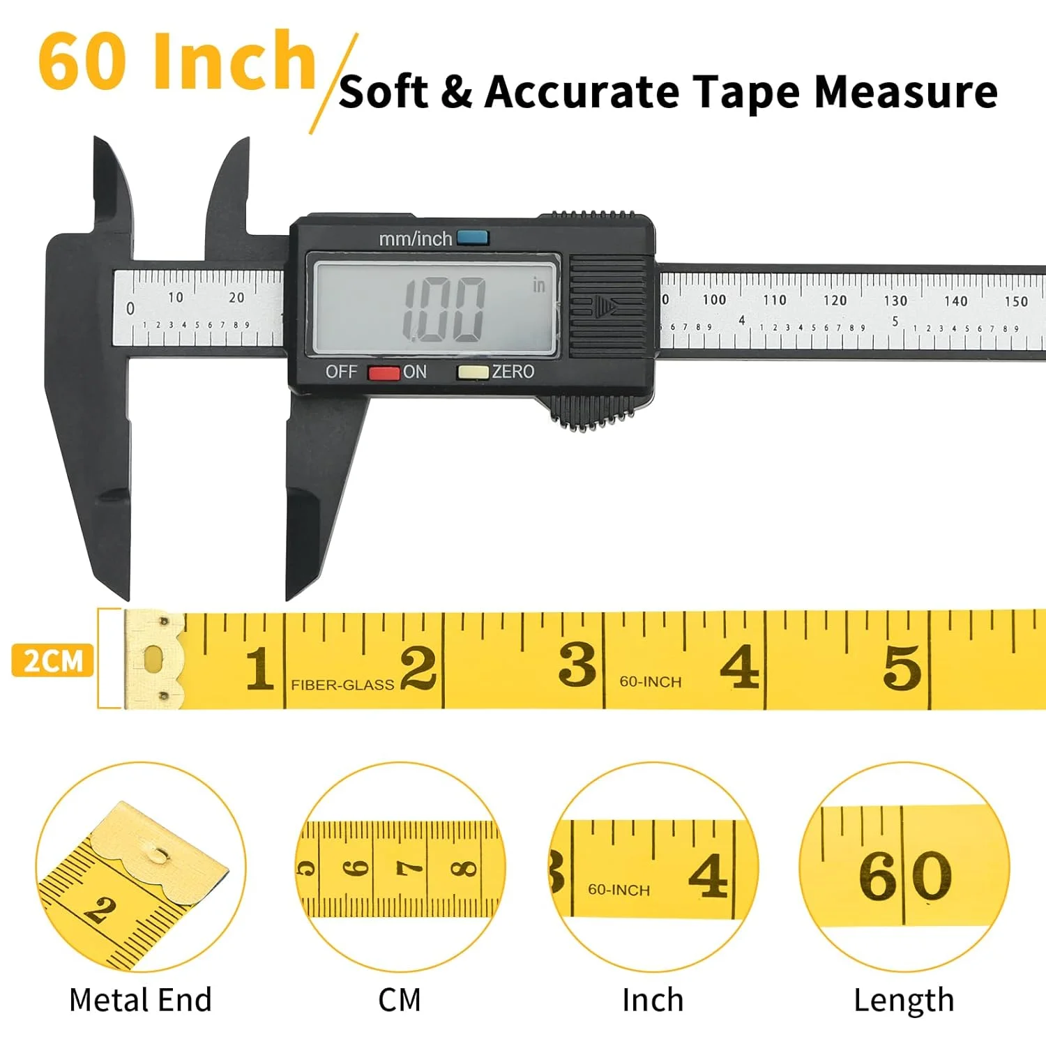 6 بسته متر نواری نرم برای اندازه گیری بدن، متر نواری دو طرفه پهن تر 60 اینچی برای پارچه، خیاطی، صنایع دستی، کاهش وزن، زرد