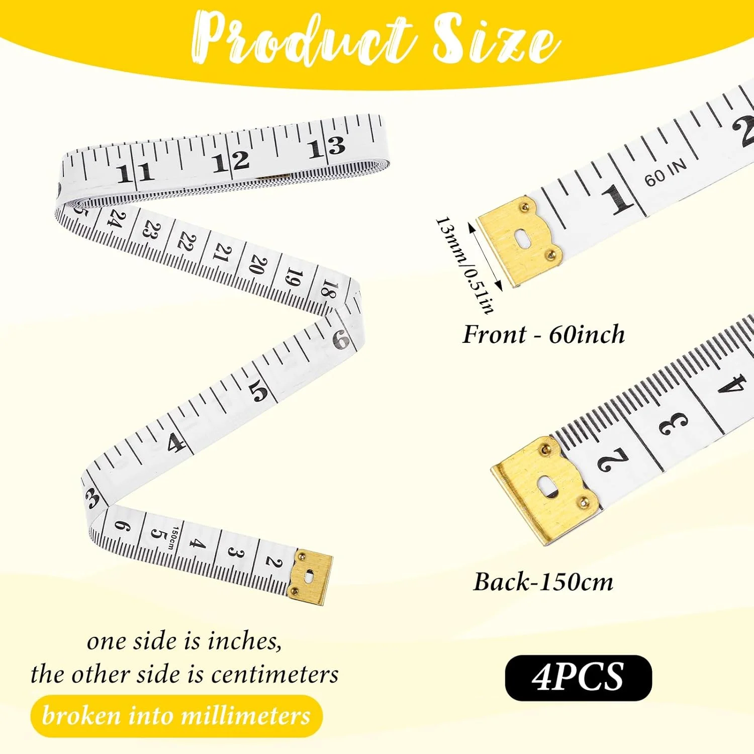 بسته 4 عددی متر نواری نرم و متر اندازه گیری بدن، خط کش دو مقیاسی 60 اینچی برای اندازه گیری پارچه خیاطی کاهش وزن بدن برای کاردستی و ردیابی کاهش وزن (زرد و سفید) بسته 4 عددی متر نواری نرم و متر اندازه گیری بدن، خط کش دو مقیاسی 60 اینچی برای اندازه گیری پارچه خیاطی کاهش وزن بدن برای کاردستی و ردیابی کاهش وزن (زرد و سفید)