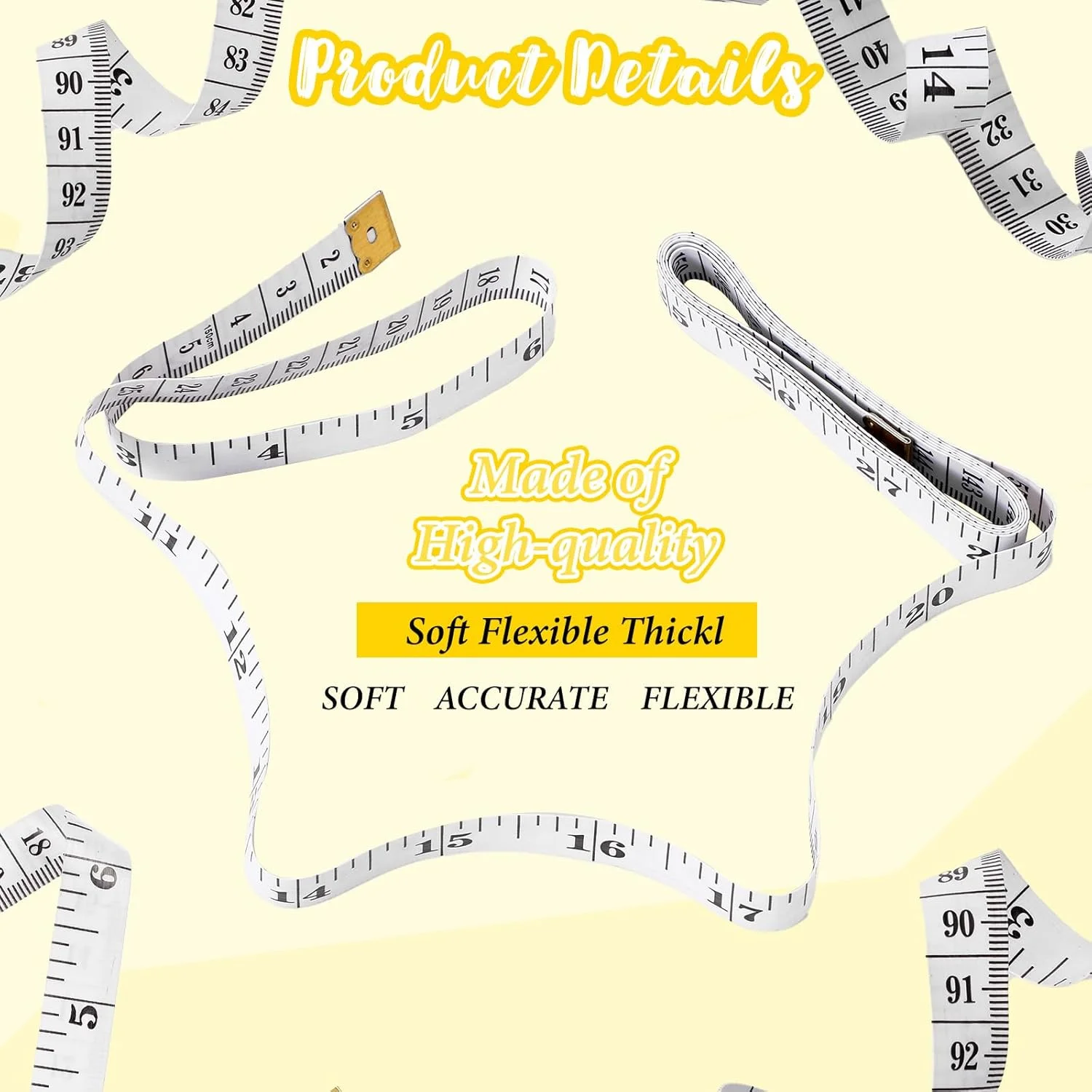 بسته 4 عددی متر نواری نرم و متر اندازه گیری بدن، خط کش دو مقیاسی 60 اینچی برای اندازه گیری پارچه خیاطی کاهش وزن بدن برای کاردستی و ردیابی کاهش وزن (زرد و سفید) بسته 4 عددی متر نواری نرم و متر اندازه گیری بدن، خط کش دو مقیاسی 60 اینچی برای اندازه گیری پارچه خیاطی کاهش وزن بدن برای کاردستی و ردیابی کاهش وزن (زرد و سفید)