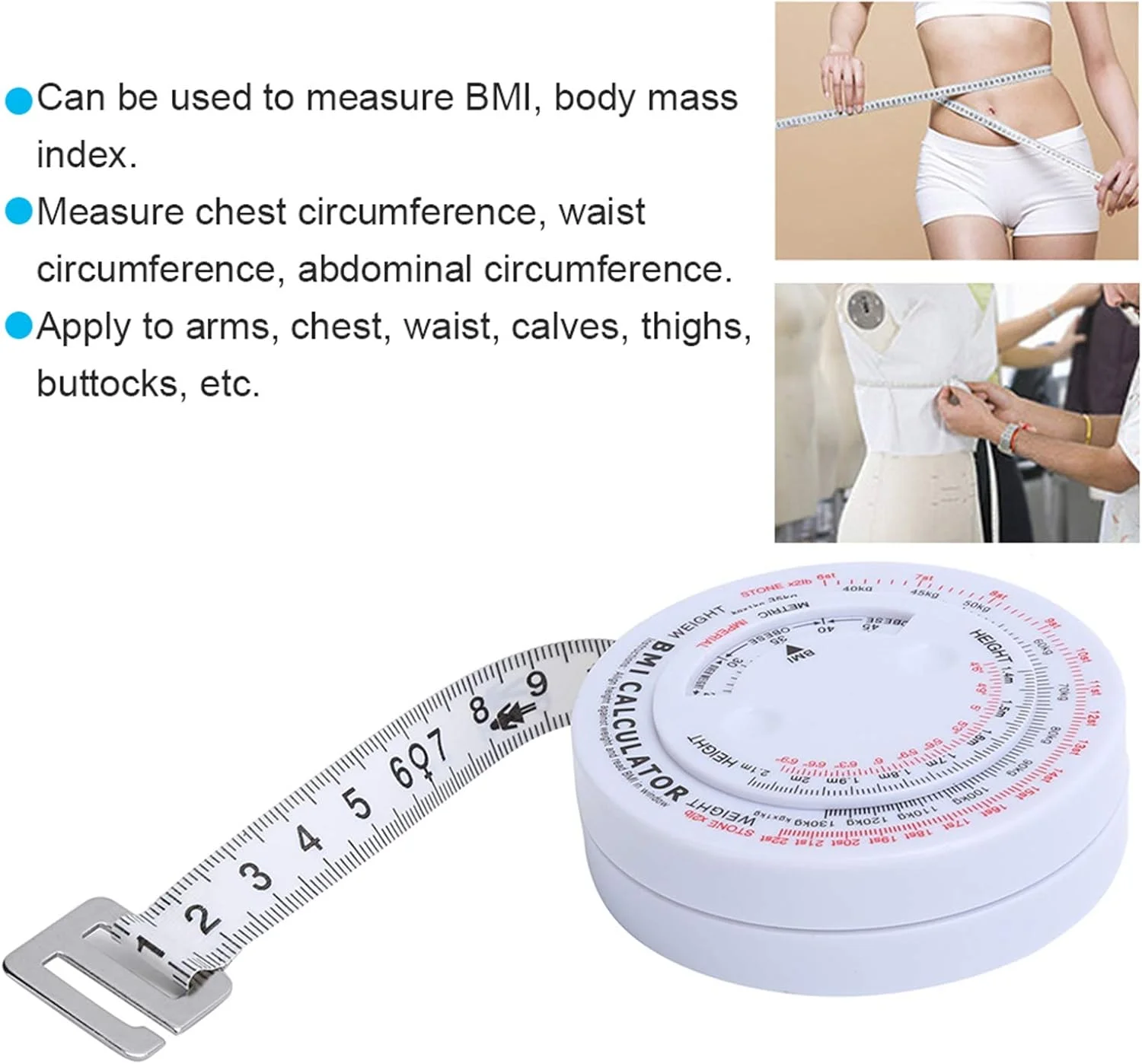 متر خیاطی 150 سانتی متری جمع شونده نرم، نوار اندازه گیری شاخص توده بدنی BMI، ابزار اندازه گیری کولیس چربی بدن (سفید) متر خیاطی 150 سانتی متری جمع شونده نرم، نوار اندازه گیری شاخص توده بدنی BMI، ابزار اندازه گیری کولیس چربی بدن (سفید)