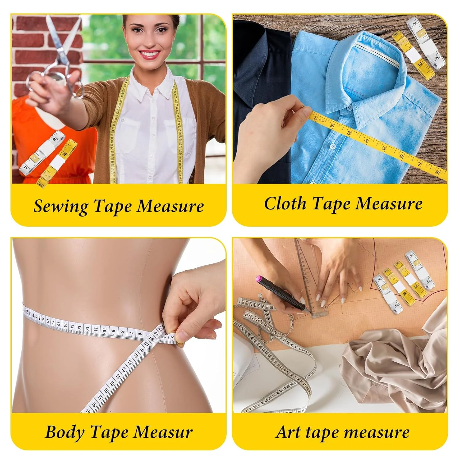 بسته 4 عددی متر نواری نرم و متر اندازه گیری بدن، خط کش دو مقیاسی 60 اینچی برای اندازه گیری پارچه خیاطی کاهش وزن بدن برای کاردستی و ردیابی کاهش وزن (زرد و سفید) بسته 4 عددی متر نواری نرم و متر اندازه گیری بدن، خط کش دو مقیاسی 60 اینچی برای اندازه گیری پارچه خیاطی کاهش وزن بدن برای کاردستی و ردیابی کاهش وزن (زرد و سفید)