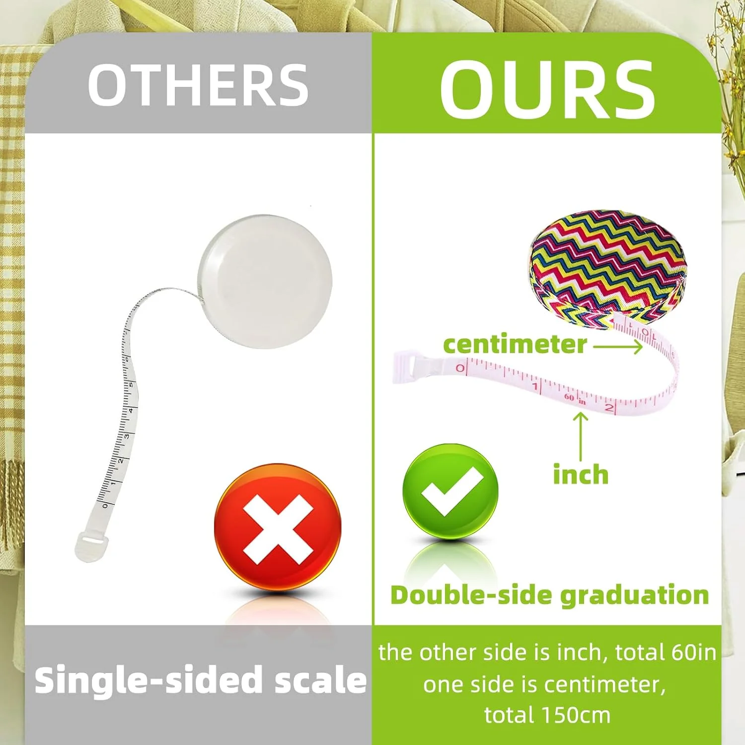 بسته 4 عددی متر خیاطی، نوار اندازه گیری برای خیاطی پارچه بدن، بافتنی، کاهش وزن، اندازه گیری های جمع شونده، 60 اینچ 1.5 متری، خط کش نوار دو طرفه کوچک و انعطاف پذیر با دکمه فشاری B