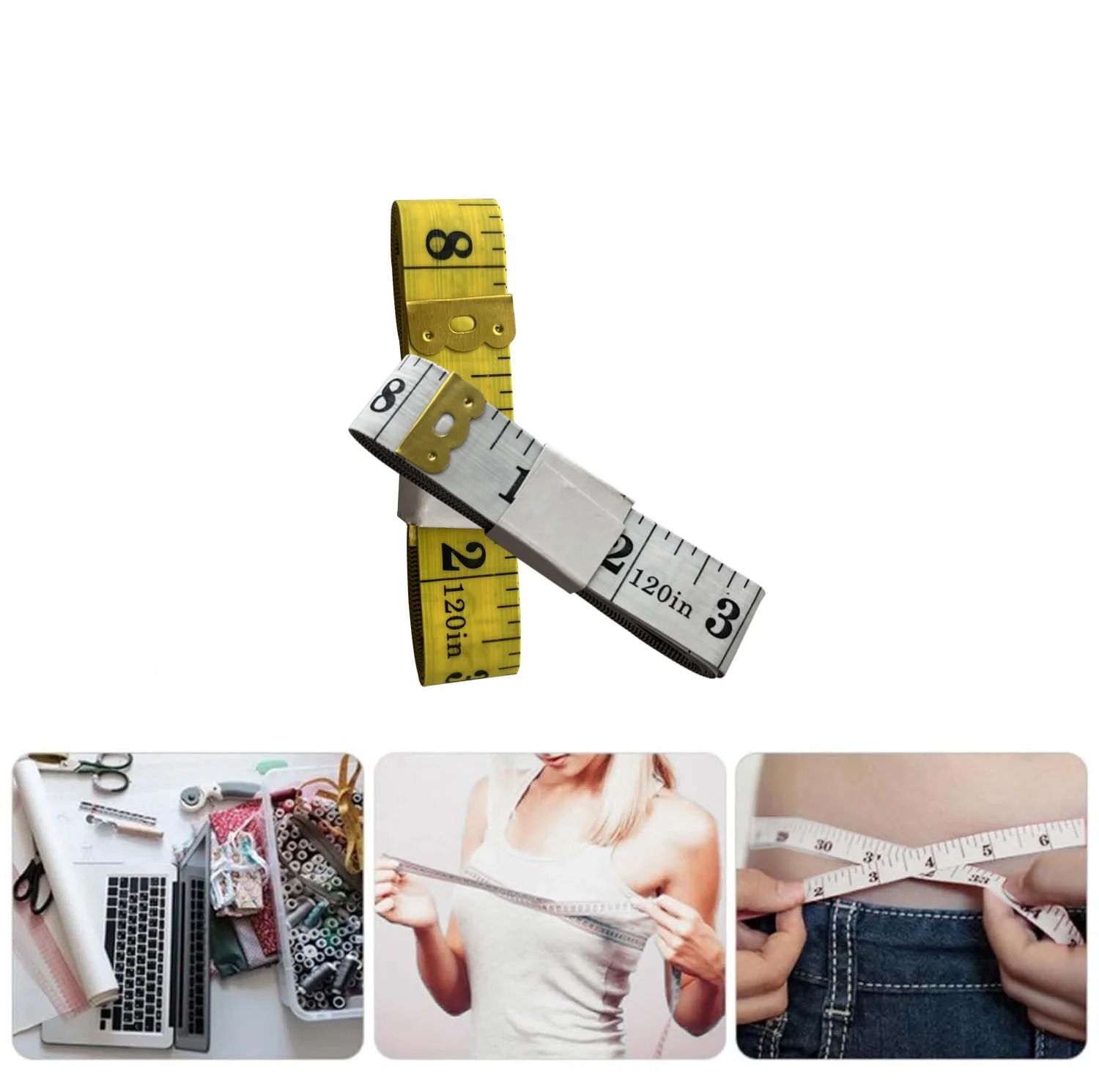 نوار اندازه گیری نرم ZHUUO، 2 عددی، مناسب بدن، خط کش انعطاف پذیر خیاطی با مقیاس دوگانه 120 اینچی برای اندازه گیری وزن، خیاطی، صنایع دستی، نوار اندازه گیری بدن وینیل. زرد، سفید