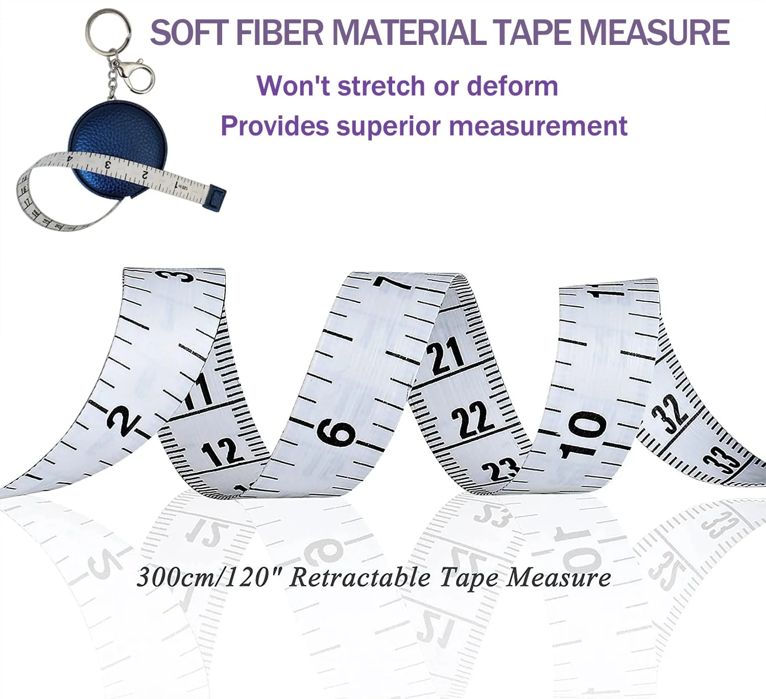 متر نواری برای اندازه گیری بدن، متر خیاطی دو طرفه، خط کش انعطاف پذیر برای اندازه گیری پزشکی بدن، خط کش خیاطی، متر نواری مینی جمع شونده جاکلیدی 300 سانتی متر / 120 اینچ (آبی رویال)
