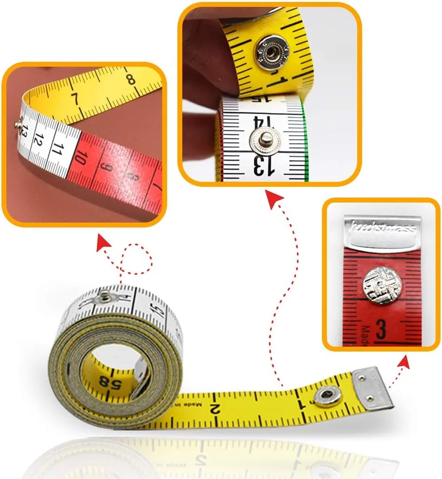 بسته 2 عددی متر خیاطی نرم دو طرفه 150 سانتی متری برای خیاطی، اندازه گیری بدن، متر خیاطی دو طرفه رنگارنگ با دکمه فشاری بسته 2 عددی متر خیاطی نرم دو طرفه 150 سانتی متری برای خیاطی، اندازه گیری بدن، متر خیاطی دو طرفه رنگارنگ با دکمه فشاری