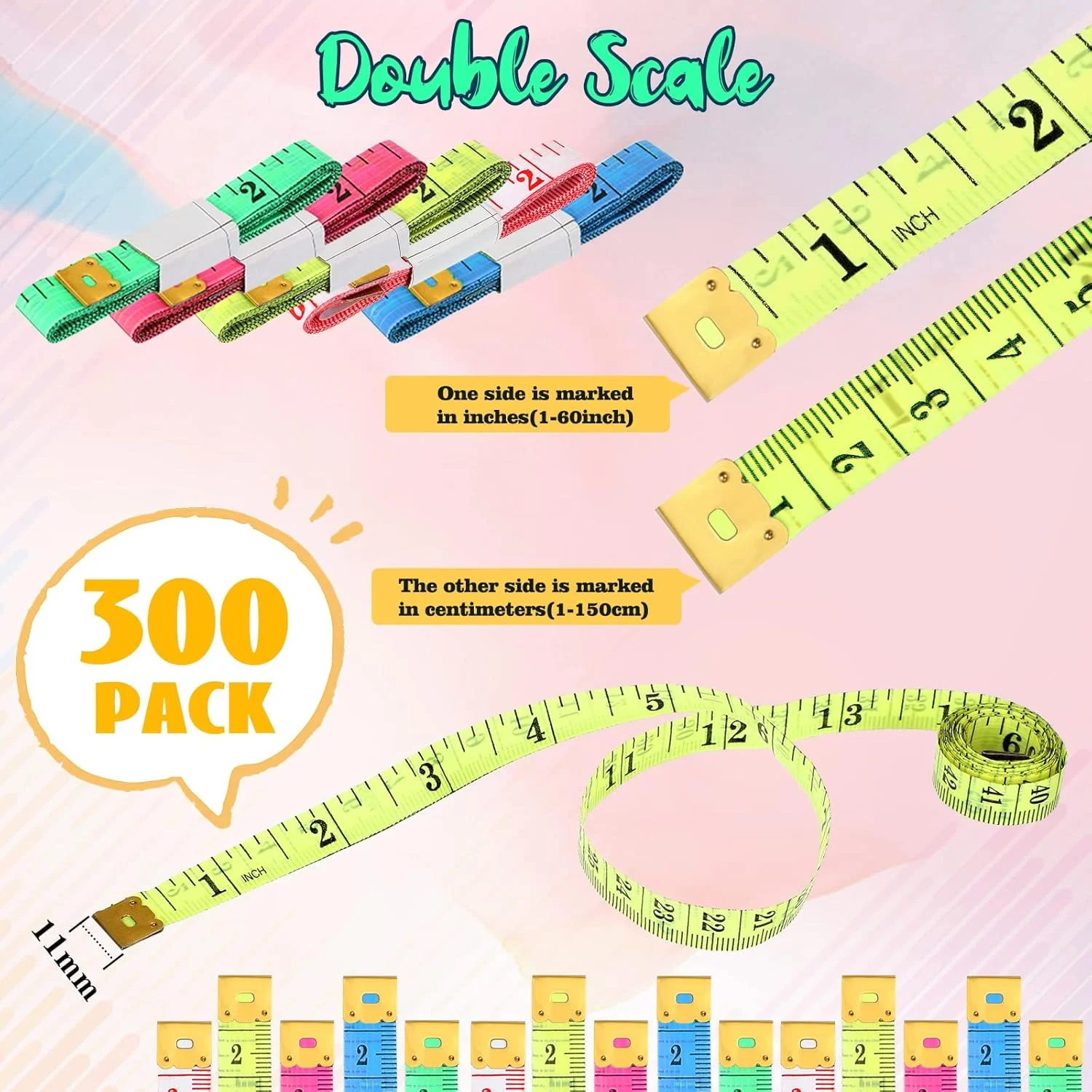 بسته 300 عددی متر خیاطی نرم دو طرفه 150 سانتی متر / 60 اینچ، متر اندازه گیری پارچه برای اندازه گیری بدن، متر نواری نرم برای لوازم خیاطی و صنایع دستی پارچه ای، چند رنگ تصادفی بسته 300 عددی متر خیاطی نرم دو طرفه 150 سانتی متر / 60 اینچ، متر اندازه گیری پارچه برای اندازه گیری بدن، متر نواری نرم برای لوازم خیاطی و صنایع دستی پارچه ای، چند رنگ تصادفی