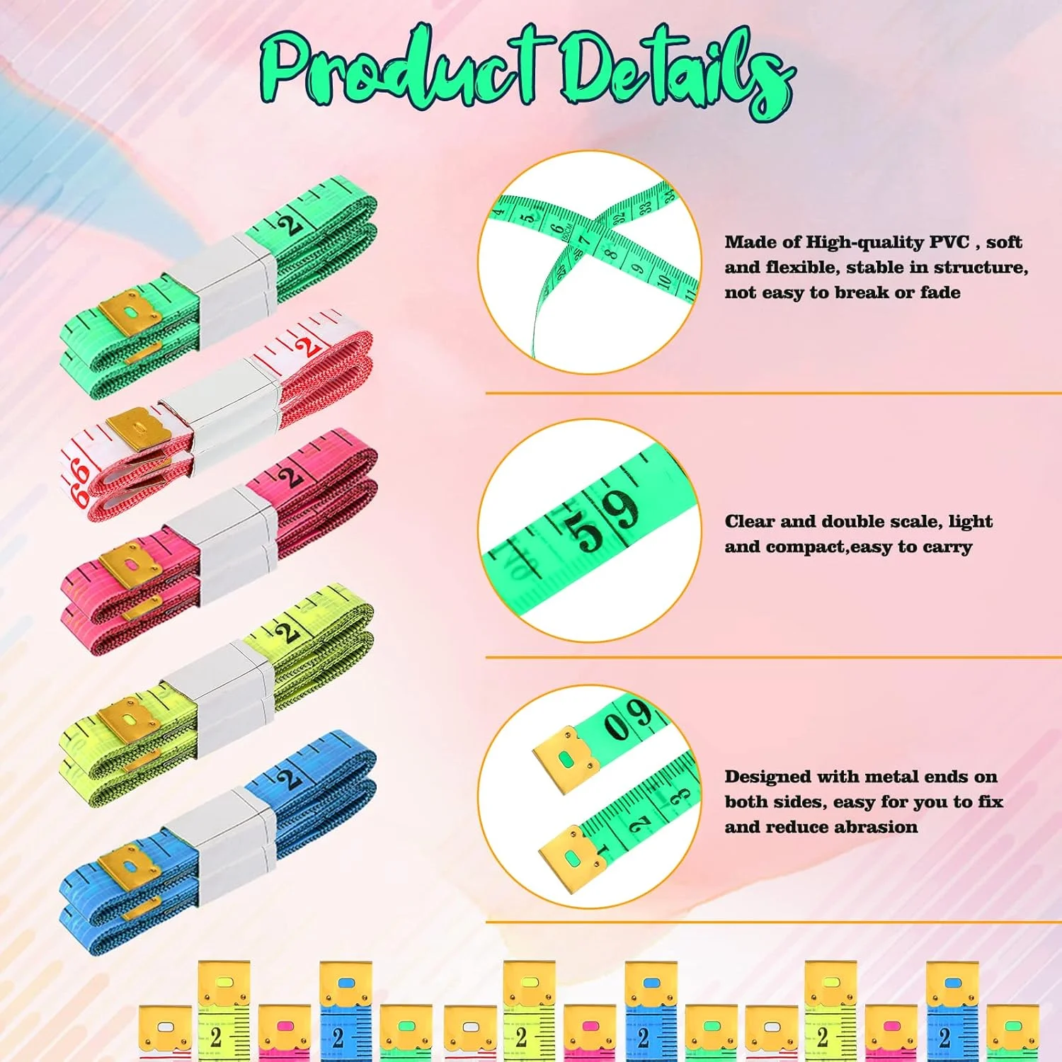 بسته 300 عددی متر خیاطی نرم دو طرفه 150 سانتی متر / 60 اینچ، متر اندازه گیری پارچه برای اندازه گیری بدن، متر نواری نرم برای لوازم خیاطی و صنایع دستی پارچه ای، چند رنگ تصادفی بسته 300 عددی متر خیاطی نرم دو طرفه 150 سانتی متر / 60 اینچ، متر اندازه گیری پارچه برای اندازه گیری بدن، متر نواری نرم برای لوازم خیاطی و صنایع دستی پارچه ای، چند رنگ تصادفی