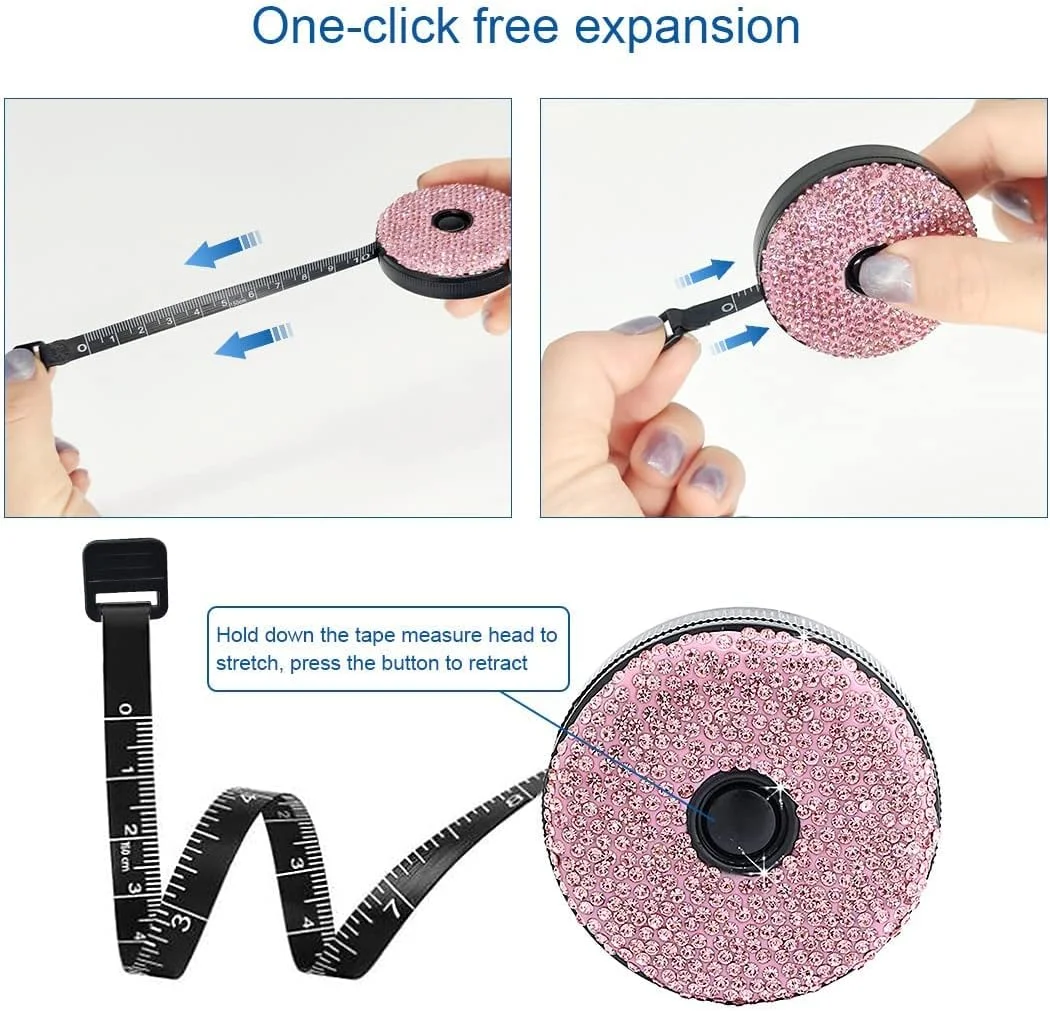 متر خیاطی نرم و نگین دار MAKINGTEC، متر نواری اینچی، دکمه فشاری برای جمع شدن، مناسب خیاطی، اندازه گیری دور کمر، مینی دو طرفه 60 اینچ / 150 سانتی متر (سفید/صورتی) متر خیاطی نرم و نگین دار MAKINGTEC، متر نواری اینچی، دکمه فشاری برای جمع شدن، مناسب خیاطی، اندازه گیری دور کمر، مینی دو طرفه 60 اینچ / 150 سانتی متر (سفید/صورتی)