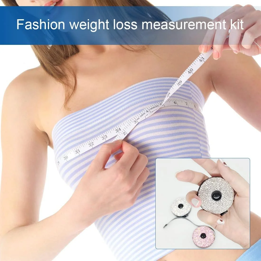 متر خیاطی نرم و نگین دار MAKINGTEC، متر نواری اینچی، دکمه فشاری برای جمع شدن، مناسب خیاطی، اندازه گیری دور کمر، مینی دو طرفه 60 اینچ / 150 سانتی متر (سفید/صورتی) متر خیاطی نرم و نگین دار MAKINGTEC، متر نواری اینچی، دکمه فشاری برای جمع شدن، مناسب خیاطی، اندازه گیری دور کمر، مینی دو طرفه 60 اینچ / 150 سانتی متر (سفید/صورتی)