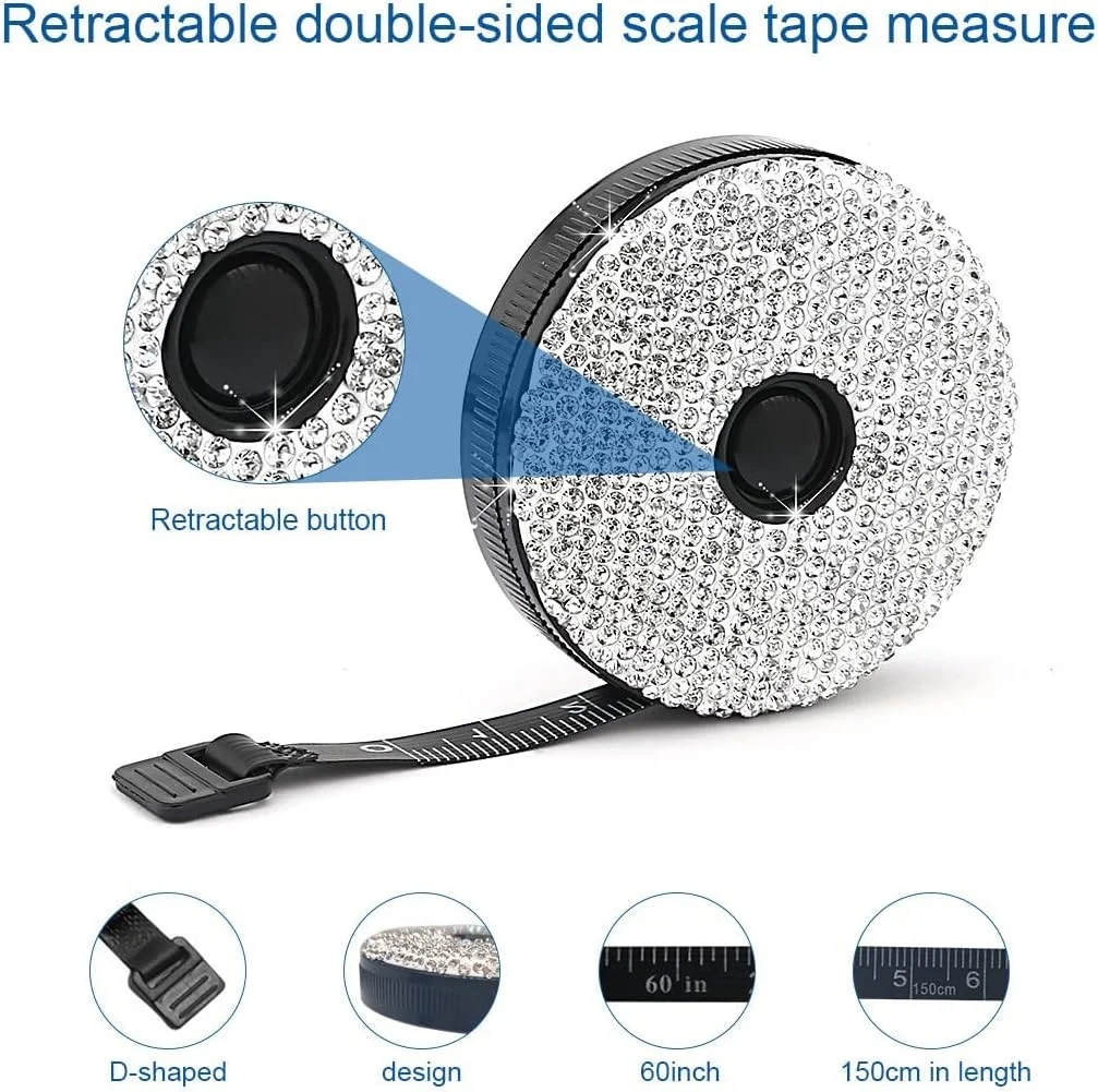 متر خیاطی نرم و نگین دار MAKINGTEC، متر نواری اینچی، دکمه فشاری برای جمع شدن، مناسب خیاطی، اندازه گیری دور کمر، مینی دو طرفه 60 اینچ / 150 سانتی متر (سفید/صورتی) متر خیاطی نرم و نگین دار MAKINGTEC، متر نواری اینچی، دکمه فشاری برای جمع شدن، مناسب خیاطی، اندازه گیری دور کمر، مینی دو طرفه 60 اینچ / 150 سانتی متر (سفید/صورتی)