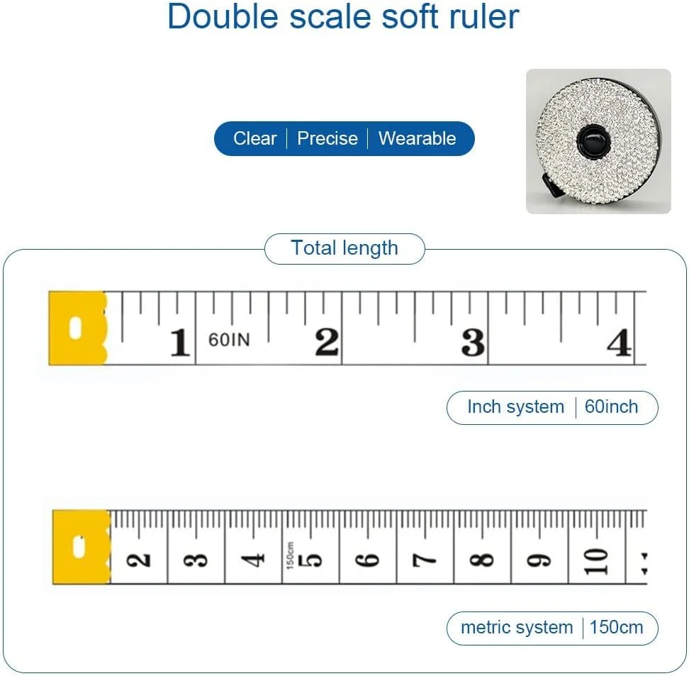 متر خیاطی نرم و نگین دار MAKINGTEC، متر نواری اینچی، دکمه فشاری برای جمع شدن، مناسب خیاطی، اندازه گیری دور کمر، مینی دو طرفه 60 اینچ / 150 سانتی متر (سفید/صورتی) متر خیاطی نرم و نگین دار MAKINGTEC، متر نواری اینچی، دکمه فشاری برای جمع شدن، مناسب خیاطی، اندازه گیری دور کمر، مینی دو طرفه 60 اینچ / 150 سانتی متر (سفید/صورتی)