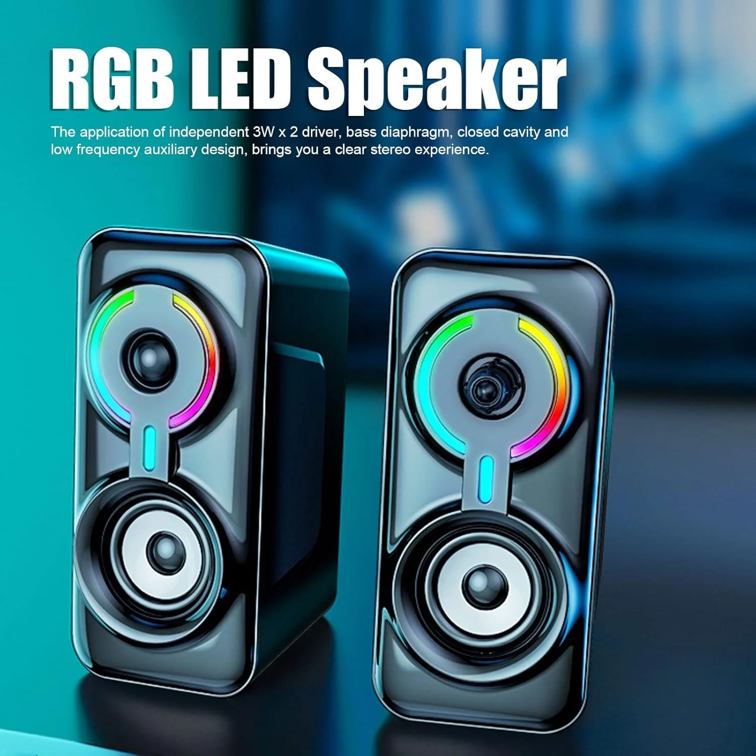 اسپیکر کامپیوتر، 2 عدد بلندگوی رومیزی سیمی نورانی RGB با توان 3 وات، سیستم ساب ووفر استریو قابل حمل، دیافراگم باس، جک هدفون 3.5 میلی متری، پلاگ اند پلی اسپیکر کامپیوتر، 2 عدد بلندگوی رومیزی سیمی نورانی RGB با توان 3 وات، سیستم ساب ووفر استریو قابل حمل، دیافراگم باس، جک هدفون 3.5 میلی متری، پلاگ اند پلی
