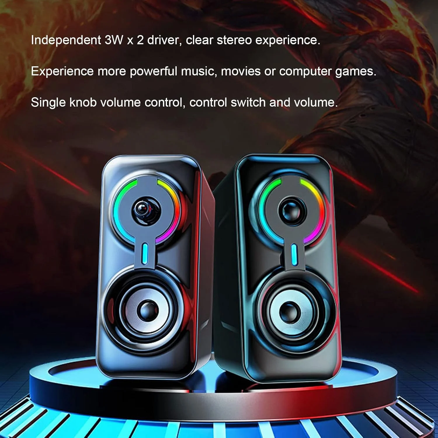 اسپیکر کامپیوتر، 2 عدد بلندگوی رومیزی سیمی نورانی RGB با توان 3 وات، سیستم ساب ووفر استریو قابل حمل، دیافراگم باس، جک هدفون 3.5 میلی متری، پلاگ اند پلی اسپیکر کامپیوتر، 2 عدد بلندگوی رومیزی سیمی نورانی RGB با توان 3 وات، سیستم ساب ووفر استریو قابل حمل، دیافراگم باس، جک هدفون 3.5 میلی متری، پلاگ اند پلی