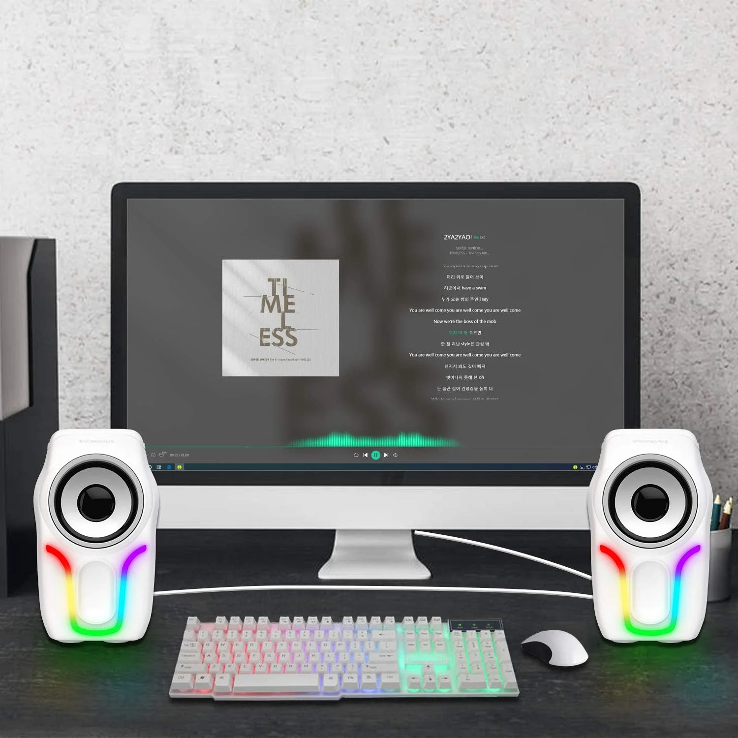 اسپیکر کامپیوتر، اسپیکرهای USB 2.0 استریو با کنترل صدا، دارای 6 جلوه نور پس زمینه RGB LED، اسپیکرهای گیمینگ مینی قابل حمل سیمی با 3.5 میلی متر برای کامپیوتر رومیزی/رایانه شخصی/لپ تاپ (سفید) اسپیکر کامپیوتر، اسپیکرهای USB 2.0 استریو با کنترل صدا، دارای 6 جلوه نور پس زمینه RGB LED، اسپیکرهای گیمینگ مینی قابل حمل سیمی با 3.5 میلی متر برای کامپیوتر رومیزی/رایانه شخصی/لپ تاپ (سفید)