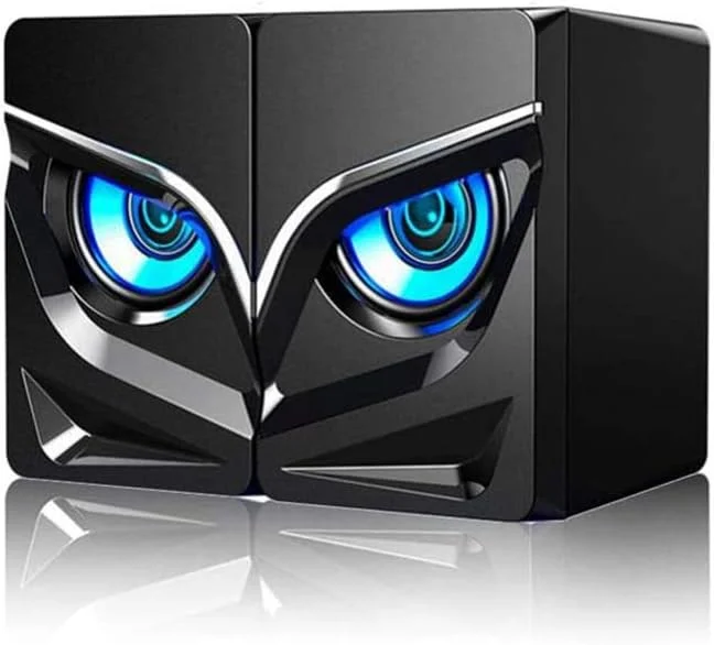 اسپیکرهای کامپیوتر سیم دار LED با طراحی جالب، مینی اسپیکر استریو ساب ووفر فراگیر USB 2.1 برای کامپیوتر
