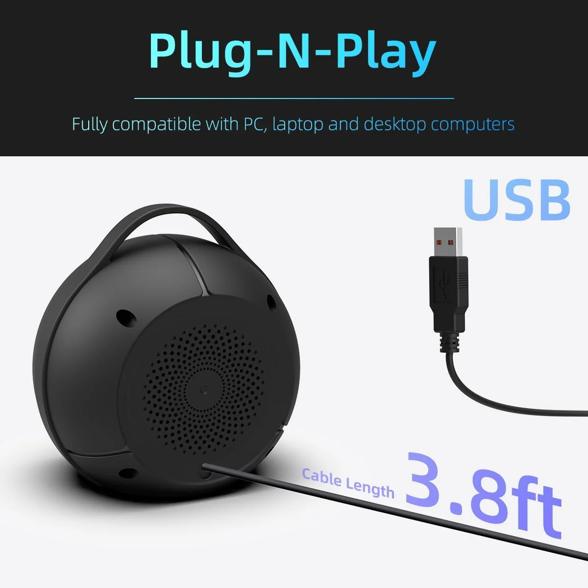 اسپیکر کامپیوتر USB برای کامپیوتر رومیزی | اسپیکرهای قابل حمل Plug-N-Play لپ تاپ با نور RGB پویا، صدای فوق العاده شفاف، صدای بلند، باس عمیق، کنترل لمسی، سازگار با ویندوز، macOS، ChromeOS