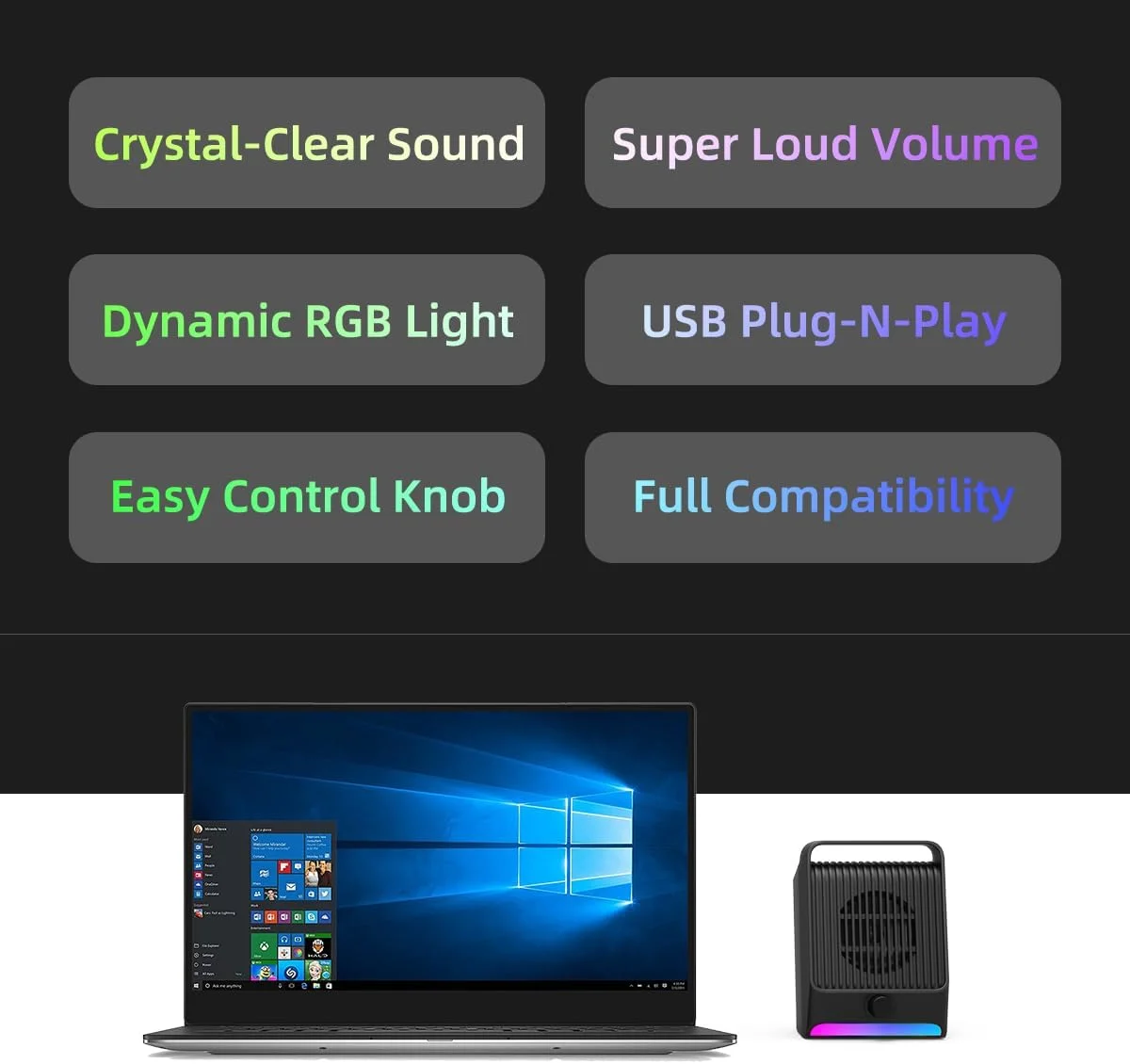 اسپیکر کامپیوتر USB با نورپردازی RGB برای کامپیوتر رومیزی/لپ تاپ | اسپیکر خارجی کوچک Plug-N-Play با نور RGB پویا، صدای شفاف، حجم صدای بلند، بیس عمیق، سازگار با Windows/macOS/ChromeOS/Linux اسپیکر کامپیوتر USB با نورپردازی RGB برای کامپیوتر رومیزی/لپ تاپ | اسپیکر خارجی کوچک Plug-N-Play با نور RGB پویا، صدای شفاف، حجم صدای بلند، بیس عمیق، سازگار با Windows/macOS/ChromeOS/Linux