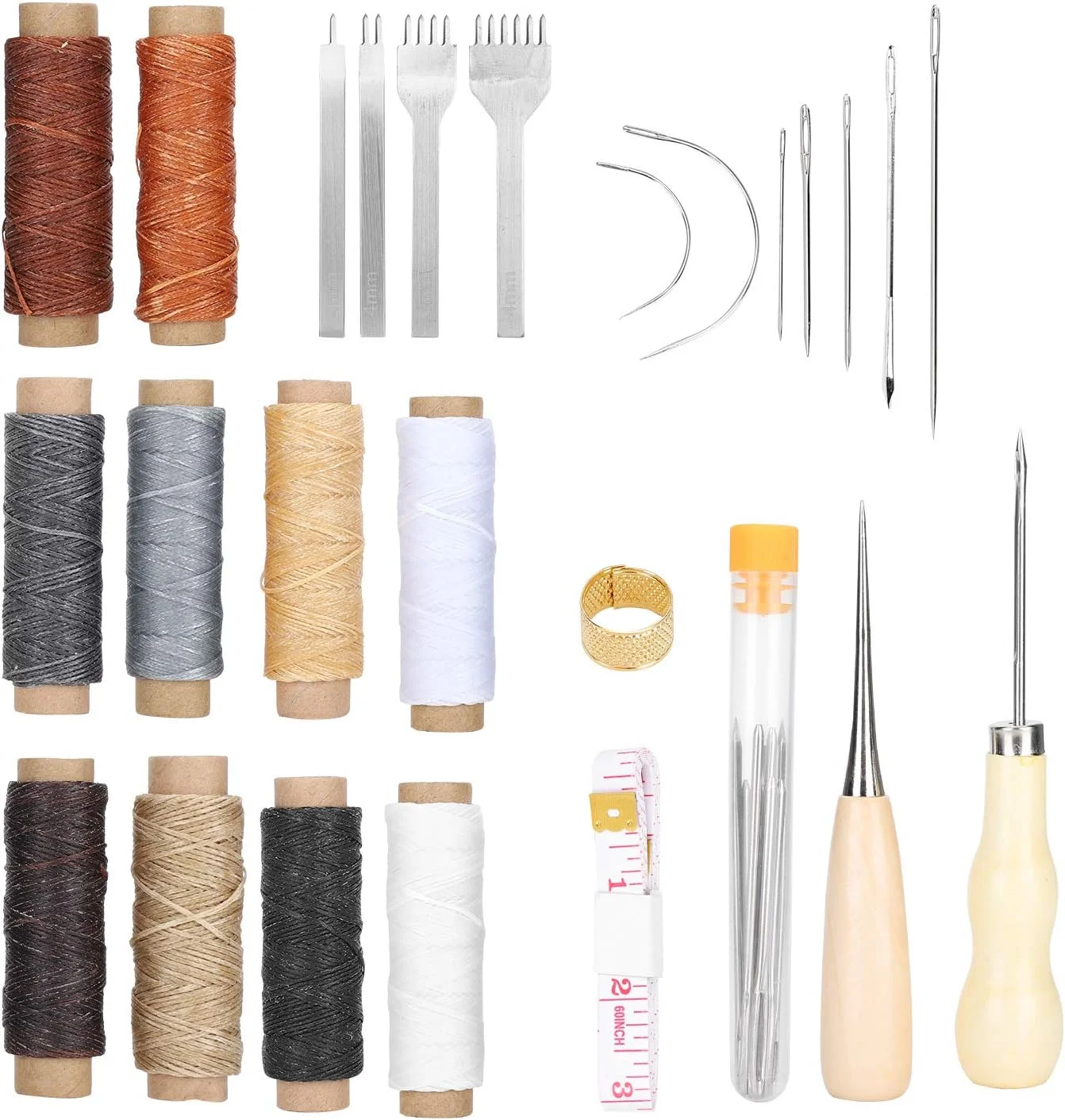 ست 37 عددی تعمیر چرم با درفش خیاطی/نخ موم زده چرم/سوزن خیاطی/متر نواری/جعبه نگهداری، کیت ابزار چرم دوزی برای مبتدیان و حرفه ای ها ست 37 عددی تعمیر چرم با درفش خیاطی/نخ موم زده چرم/سوزن خیاطی/متر نواری/جعبه نگهداری، کیت ابزار چرم دوزی برای مبتدیان و حرفه ای ها