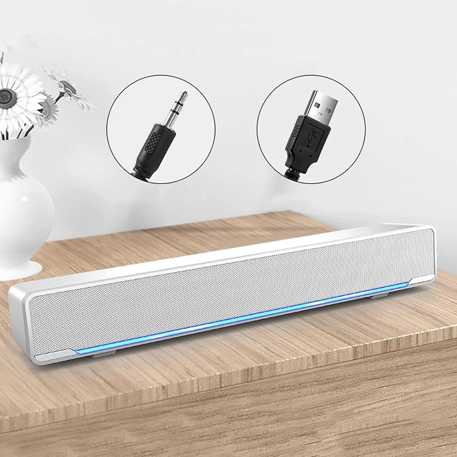 اسپیکر کامپیوتر USB ساندبار، ساندبار استریو سیمی پخش کننده موسیقی با صدای فراگیر باس، اتصال 3.5 میلی متری و پخش برای تلفن های همراه PC (سفید) اسپیکر کامپیوتر USB ساندبار، ساندبار استریو سیمی پخش کننده موسیقی با صدای فراگیر باس، اتصال 3.5 میلی متری و پخش برای تلفن های همراه PC (سفید)