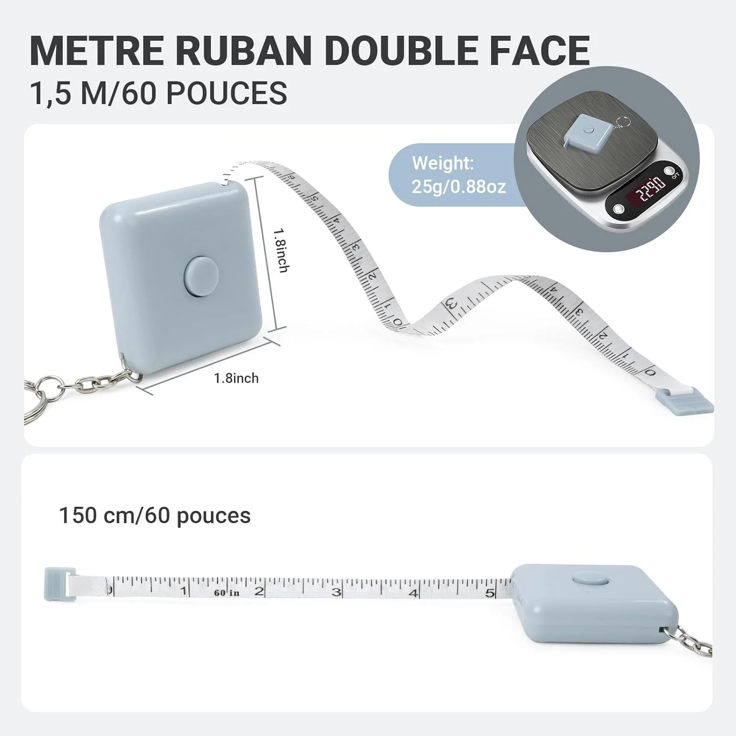 متر خیاطی کولاموم بسته 3 عددی، متر نواری جمع شونده، متر خیاطی، متر خیاطی برای اندازه گیری طول، دور کمر، سینه و غیره، 150 سانتی متر / 60 اینچ (مربع)