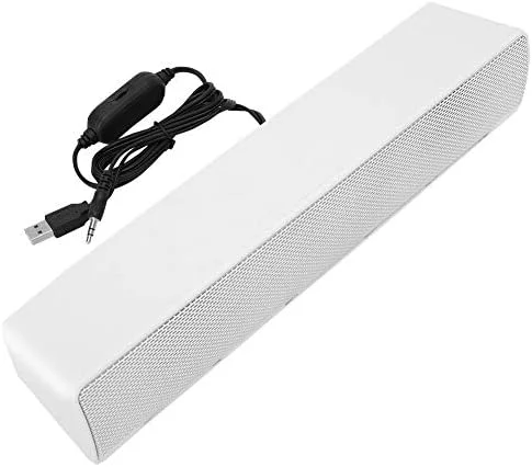 اسپیکر کامپیوتر سیمی USB، اسپیکر ساندبار PC با AUX 3.5 میلی متری، ساب ووفر ساندبار استریو قابل حمل برای تلویزیون، کامپیوتر، لپ تاپ، تلفن های همراه، تبلت ها (سفید)