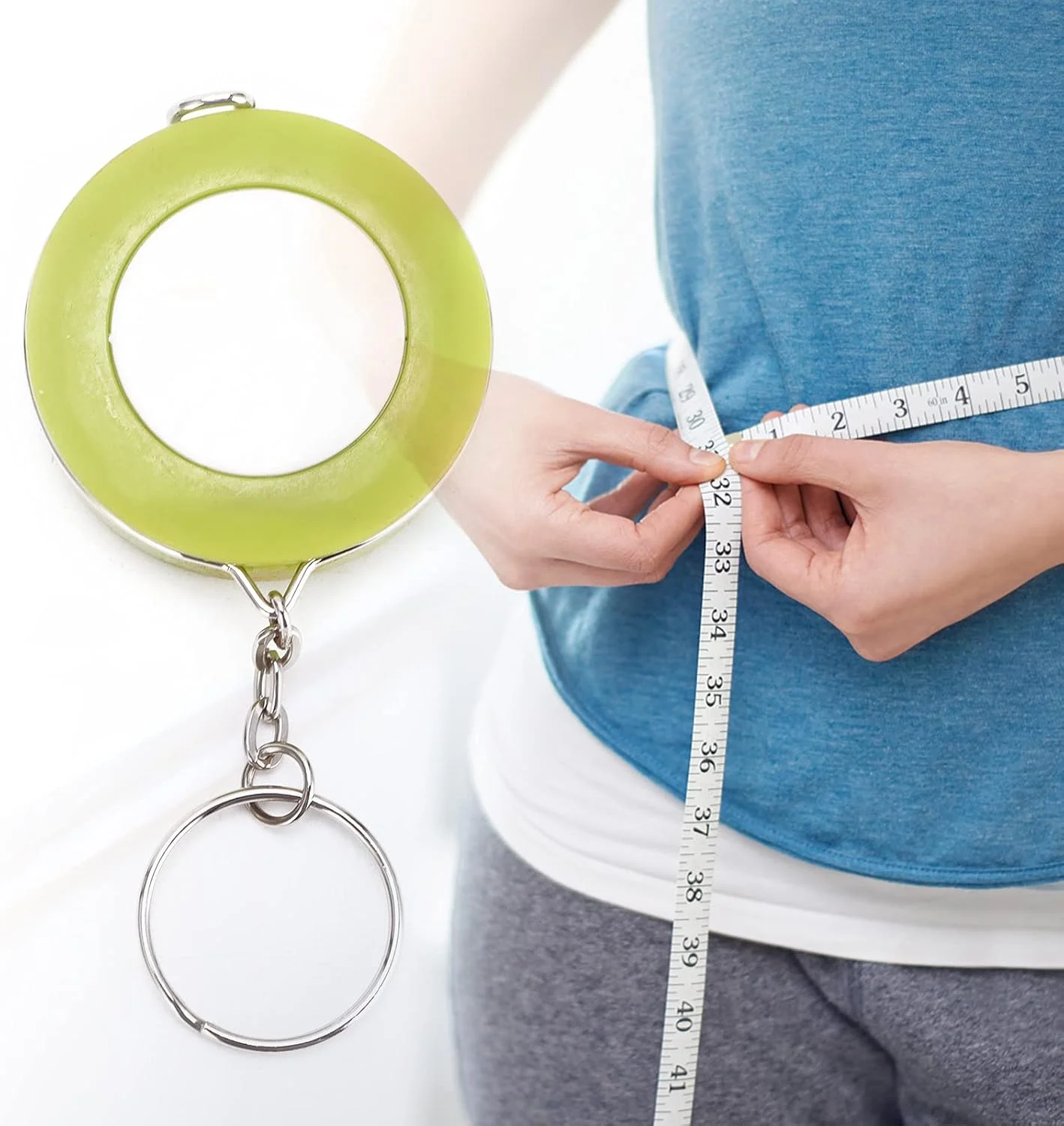 متر نواری بدن Juicemoo، متر نواری نرم جمع شونده، متر خیاطی به شکل جاکلیدی برای پارچه بافندگی (سبز) متر نواری بدن Juicemoo، متر نواری نرم جمع شونده، متر خیاطی به شکل جاکلیدی برای پارچه بافندگی (سبز)