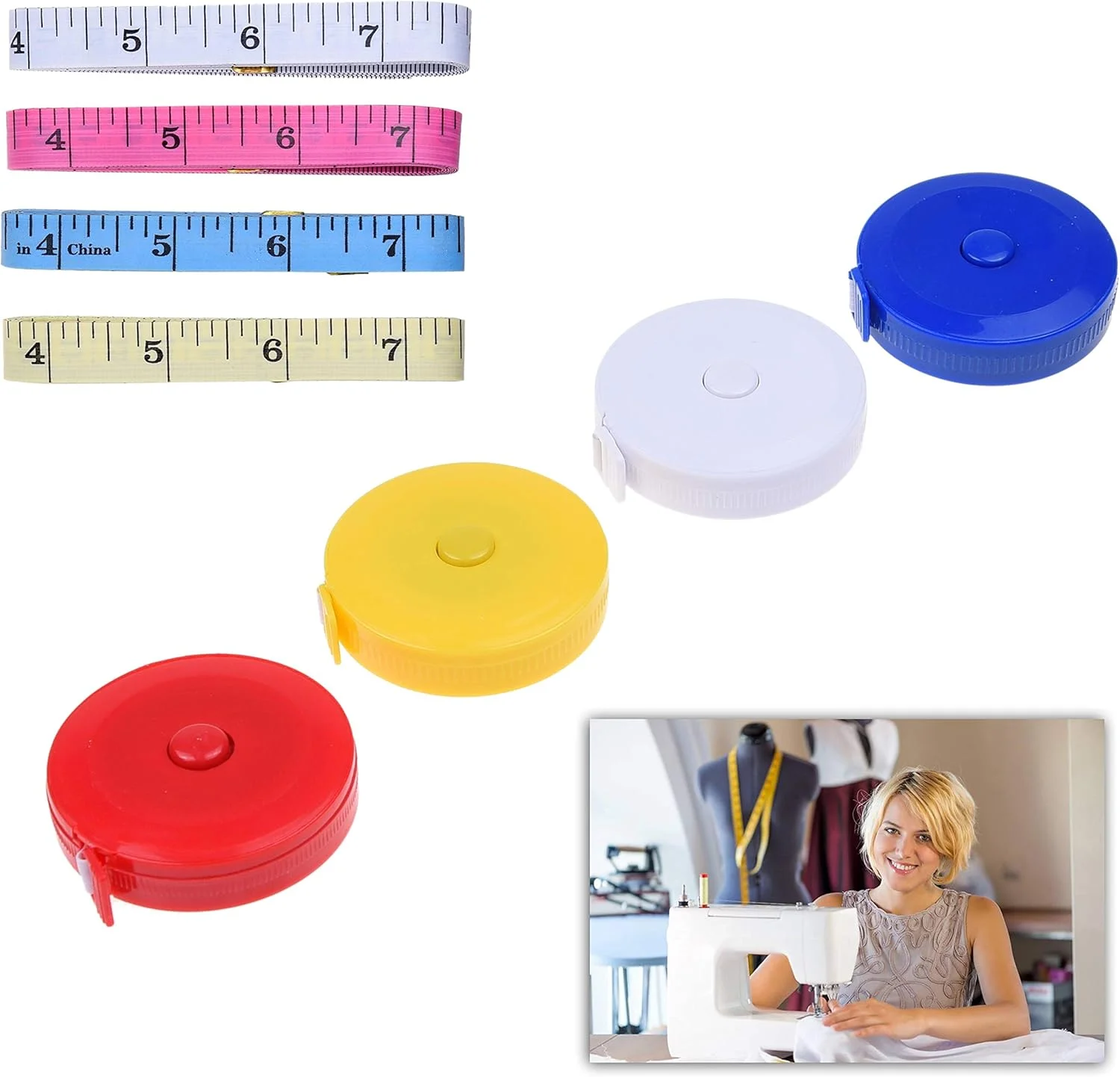 مجموعه متر خیاطی Kare Kind - 4 عدد متر نواری جمع شونده (دکمه فشاری) مینی (آبی/قرمز/زرد/سفید) - 4 عدد متر نواری نرم وینیل - خیاطی، صنایع دستی، پارچه، دور کمر، اندازه گیری بدن مجموعه متر خیاطی Kare Kind - 4 عدد متر نواری جمع شونده (دکمه فشاری) مینی (آبی/قرمز/زرد/سفید) - 4 عدد متر نواری نرم وینیل - خیاطی، صنایع دستی، پارچه، دور کمر، اندازه گیری بدن