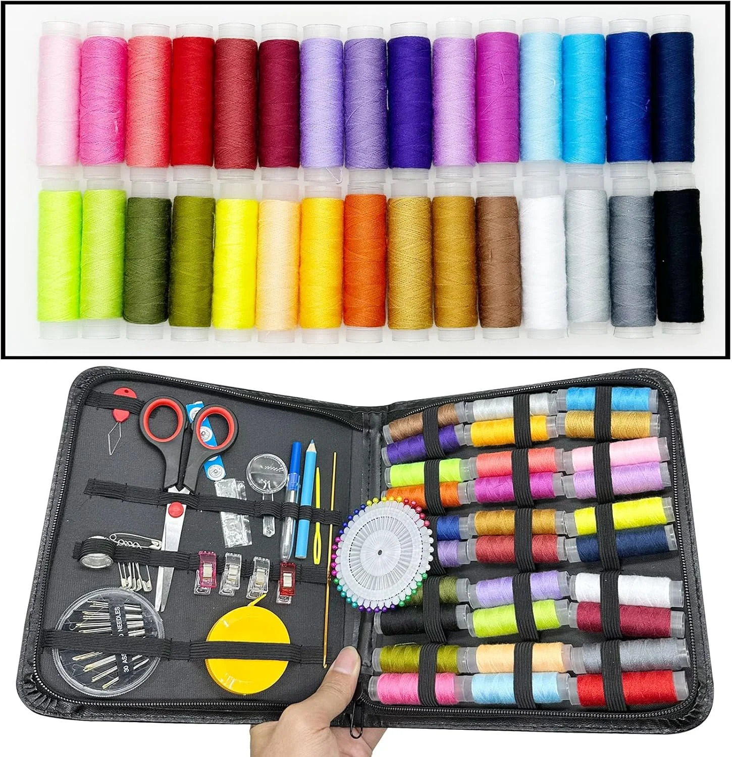 جعبه خیاطی مسافرتی JMZLLRX با 126 لوازم خیاطی، جعبه خیاطی تجهیزات اولیه با ماسوره نخ سوزن خیاطی قیچی انگشتانه متر نواری برای مسافران، بزرگسالان، کودکان، مبتدیان، DIY و جعبه خیاطی مسافرتی JMZLLRX با 126 لوازم خیاطی، جعبه خیاطی تجهیزات اولیه با ماسوره نخ سوزن خیاطی قیچی انگشتانه متر نواری برای مسافران، بزرگسالان، کودکان، مبتدیان، DIY و