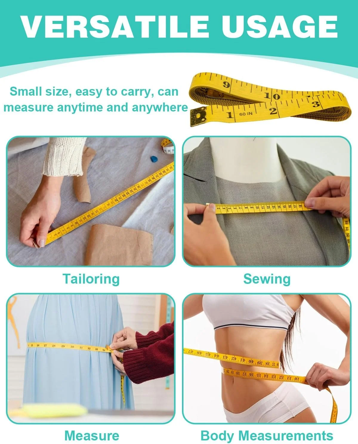 بسته 5 عددی متر خیاطی KEMUZ، متر خیاطی دو طرفه رنگی، متر نواری نرم خیاطی، برای خیاطان، صنعتگران و مصارف خانگی (150 سانتی متر / 60 اینچ) بسته 5 عددی متر خیاطی KEMUZ، متر خیاطی دو طرفه رنگی، متر نواری نرم خیاطی، برای خیاطان، صنعتگران و مصارف خانگی (150 سانتی متر / 60 اینچ)